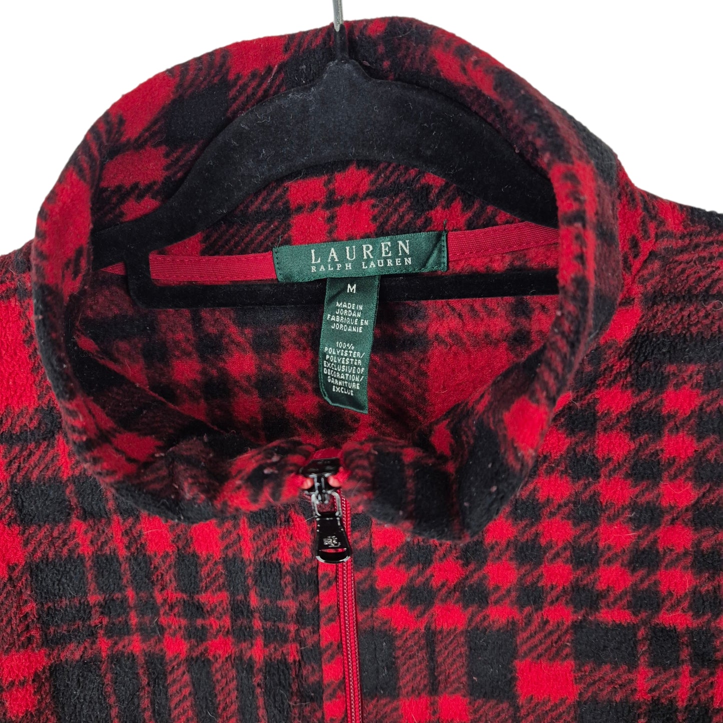 Vintage Ralph Lauren Green Label Womens Black & Red Fleece Zip Jumper Size M