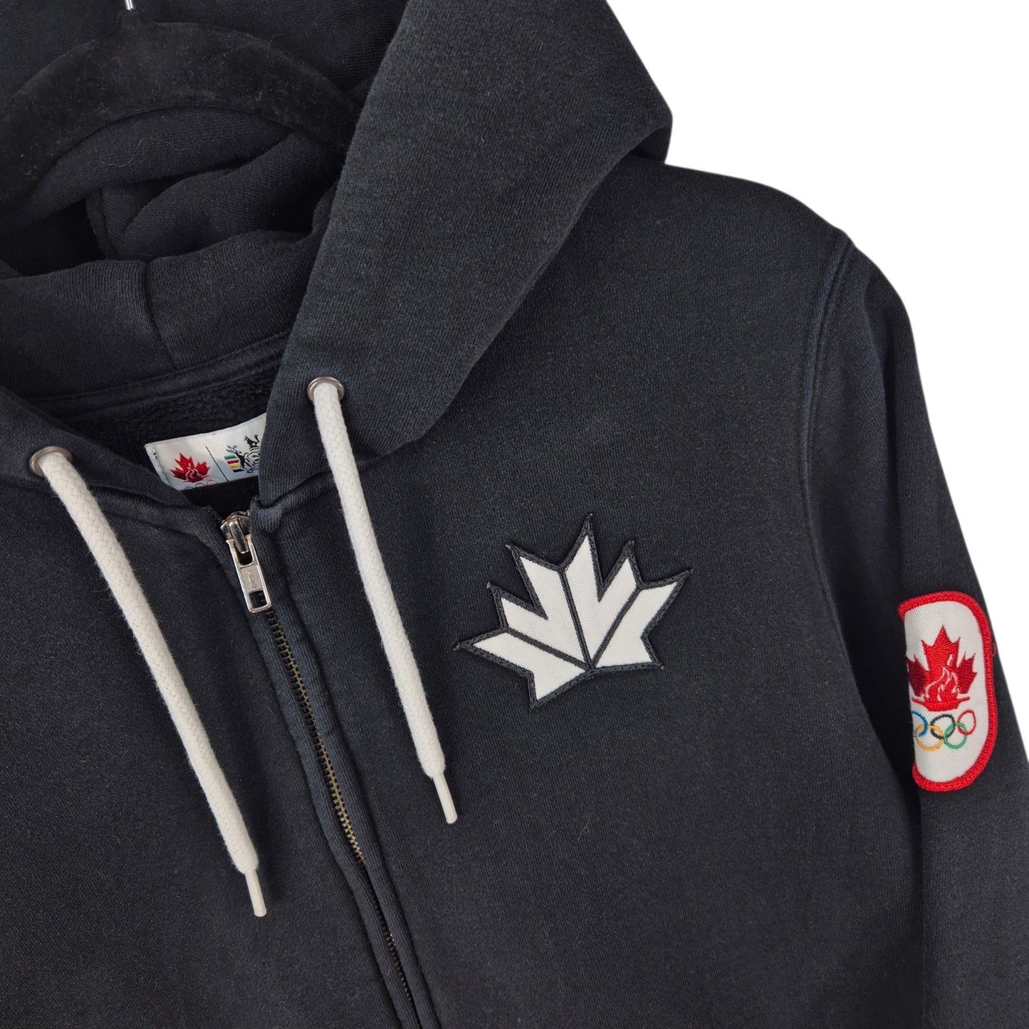Canada Olympic Team Womens Black Heavy Embroidered Zip Hoodie Size XL
