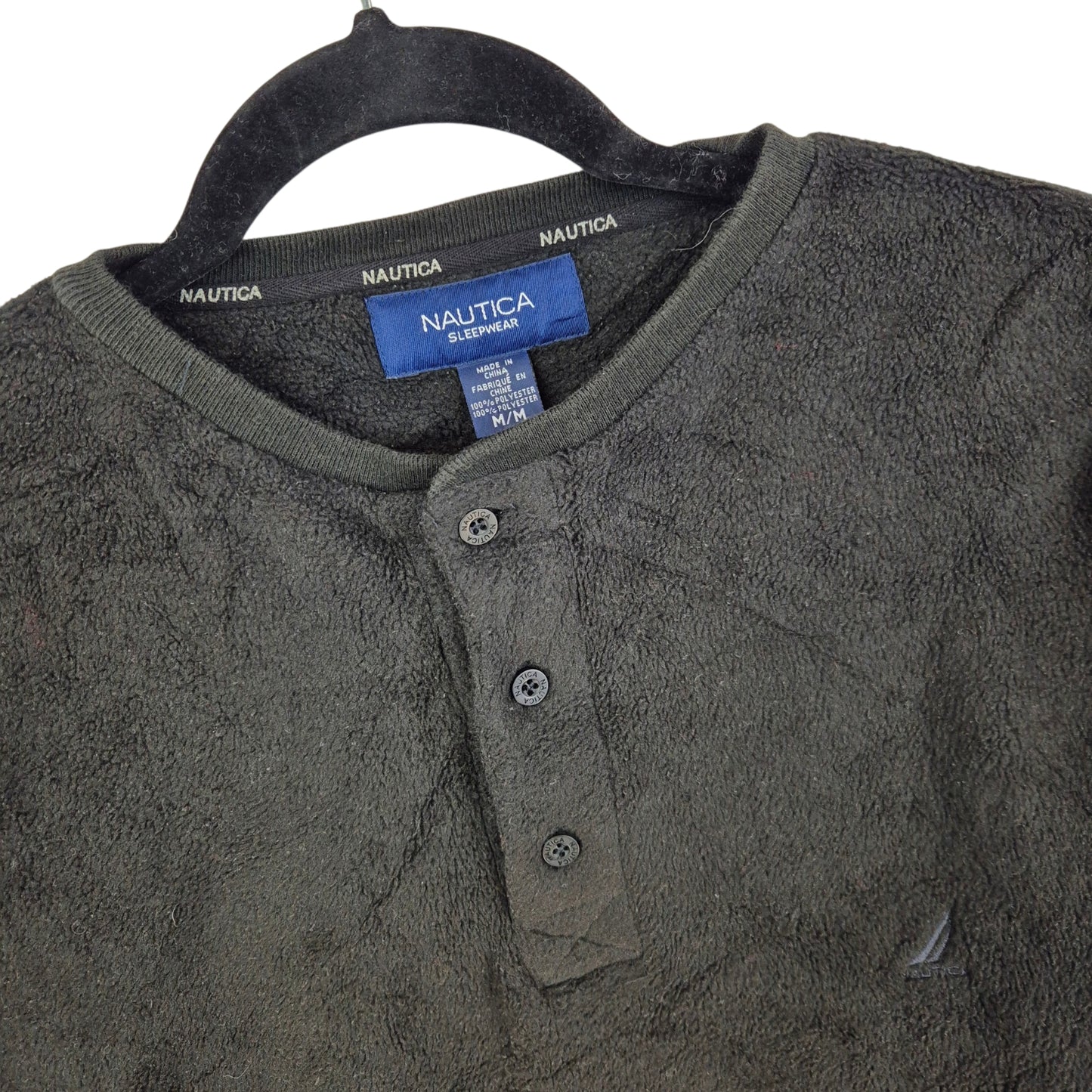 Nautica Sleepwear Black Quarter Button Fleece Jumper Size M