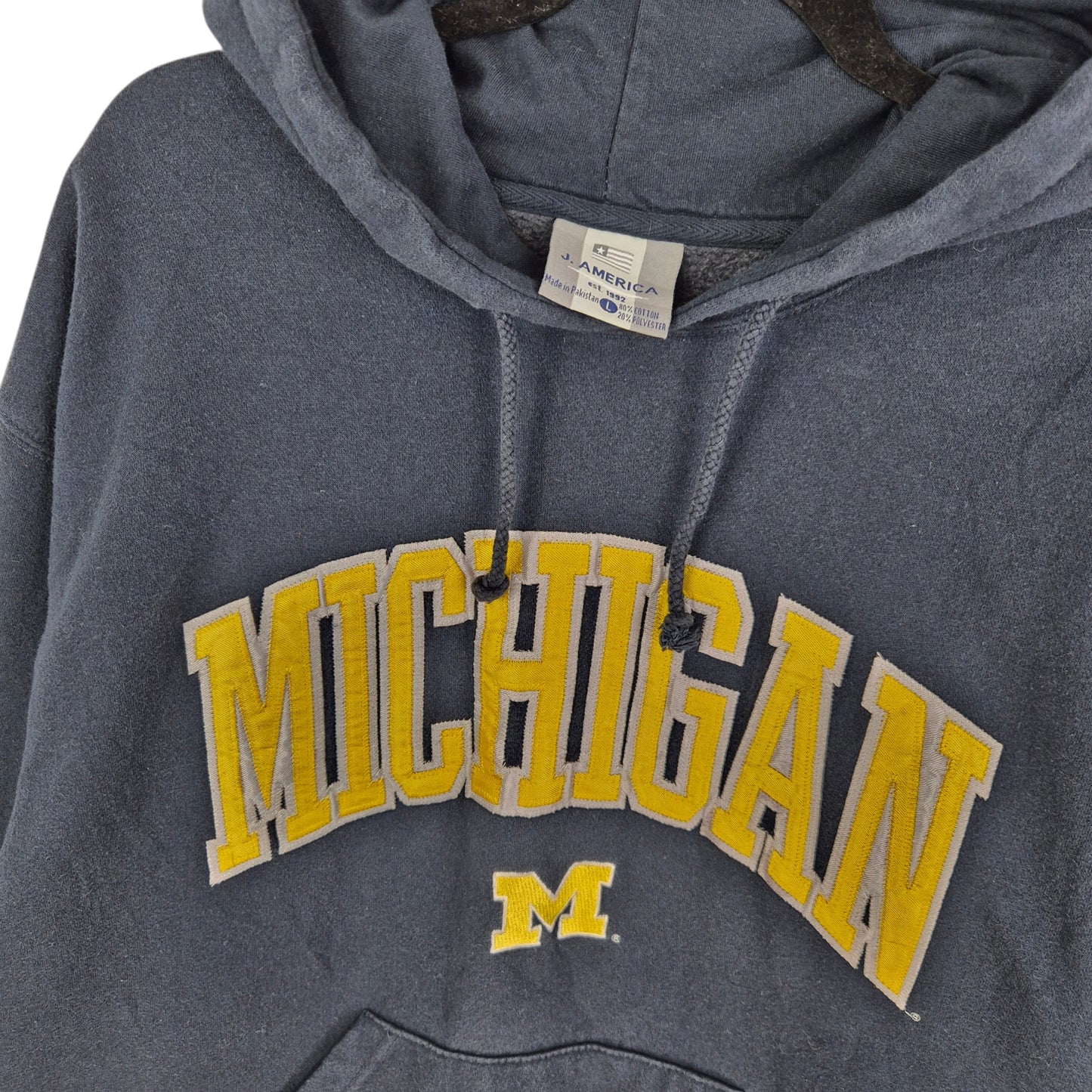 Vintage Michigan University Dark Blue Embroidered Hoodie Size L