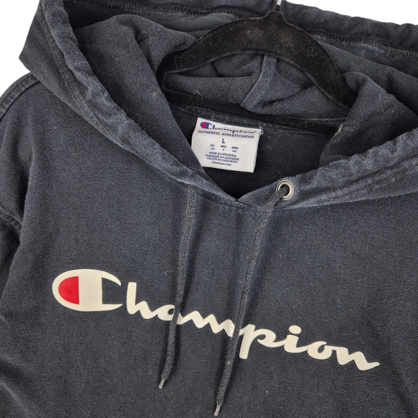 Champion Black Chest Script Light Hoodie Size L