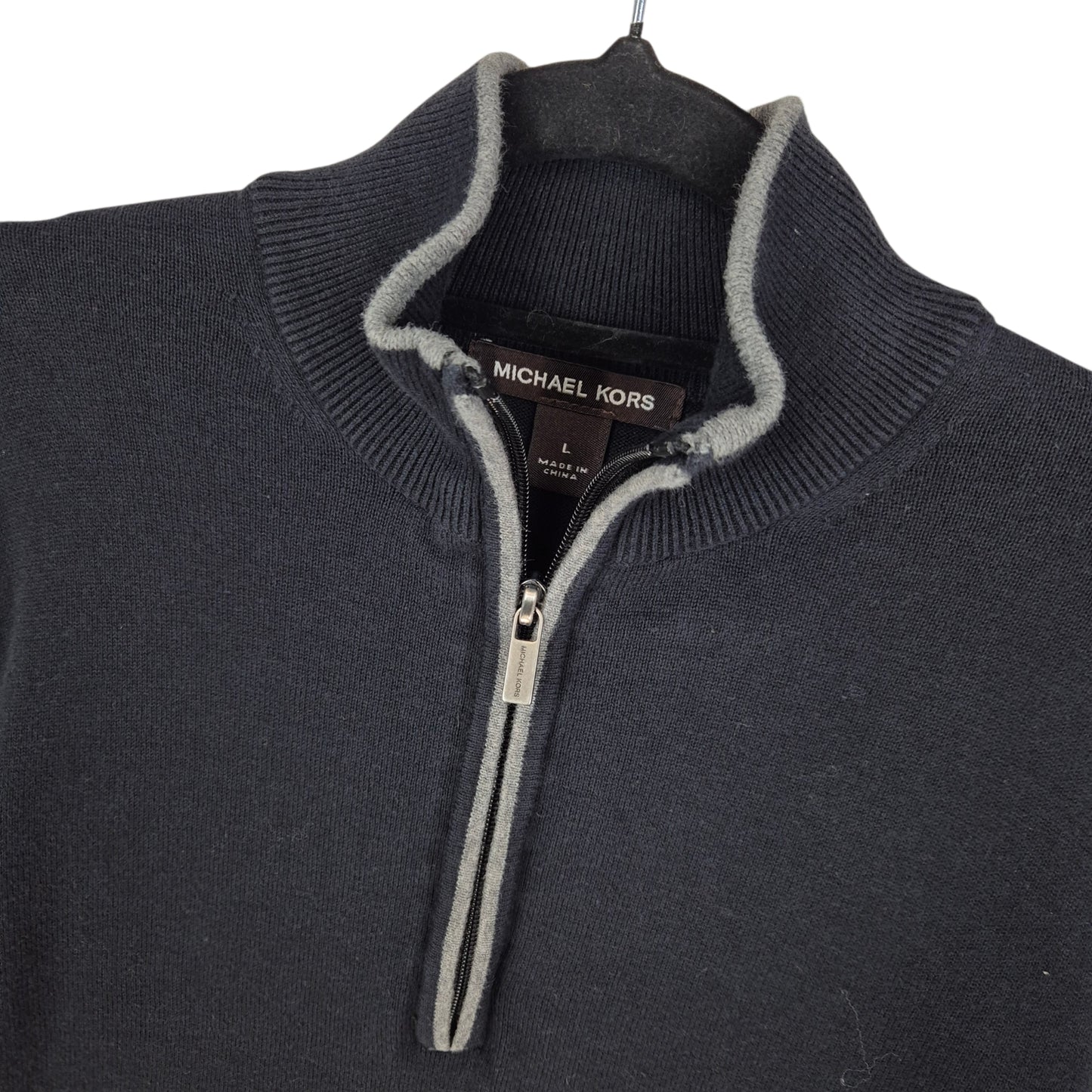 Michael Kors Black Quarter Zip Knit Sweater Size L