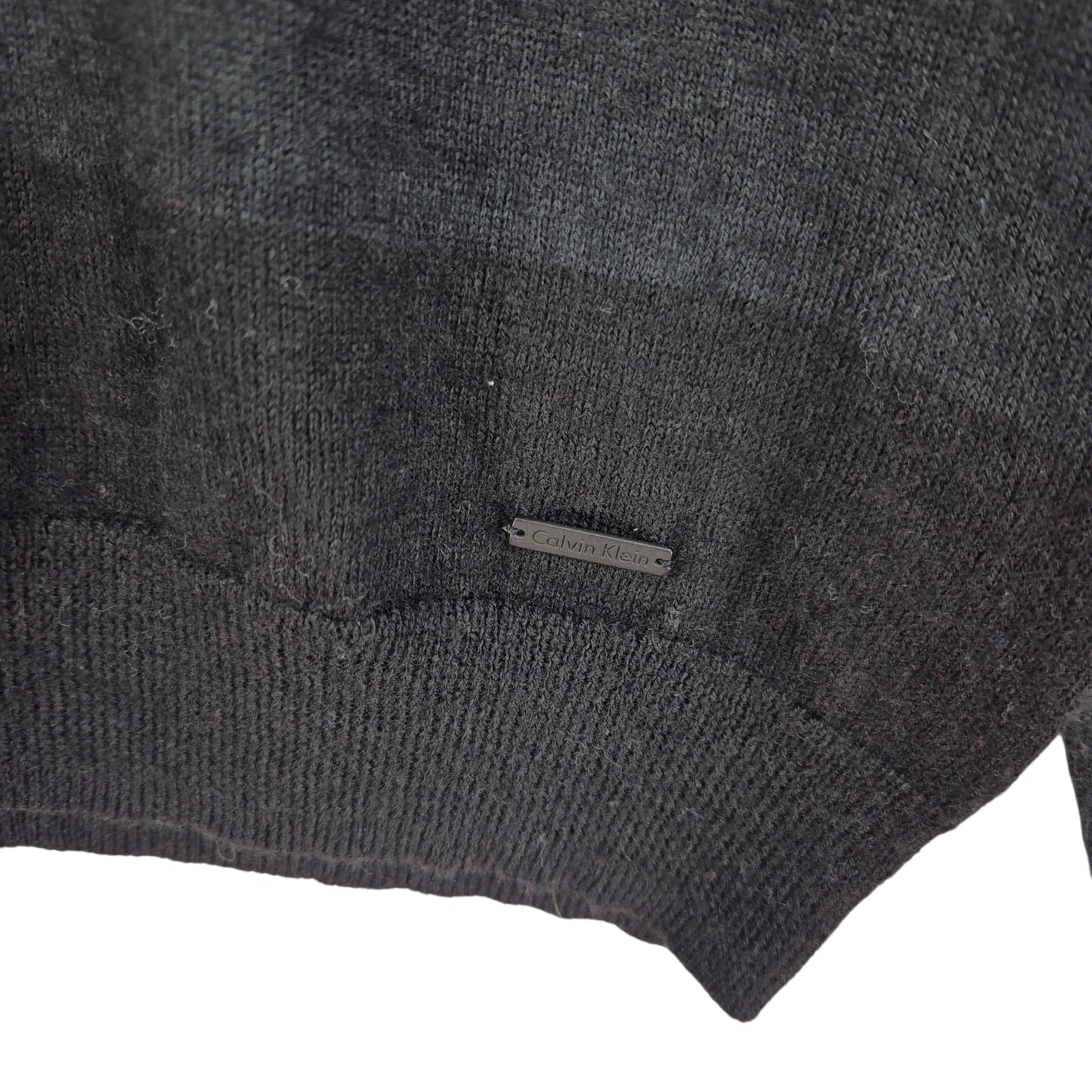 Calvin Klein Black & Grey Striped Merino Wool & Acrylic Knit Sweater Size L
