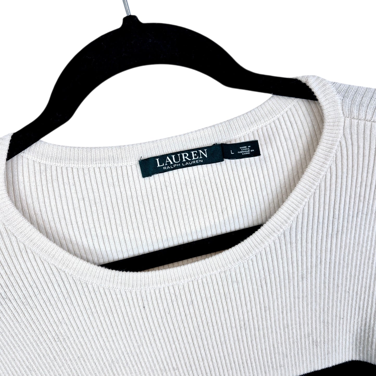 Ralph Lauren Green Label Womens Black & White Crewneck Knit Sweater Size L