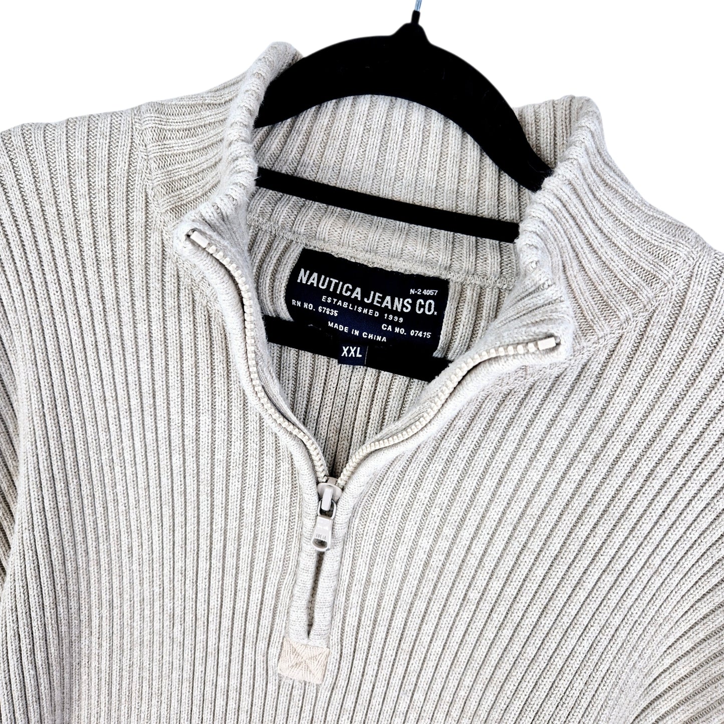 Nautica Jeans Oat Grey Heavy Stretch Quarter Zip Knit Sweater Size 2XL
