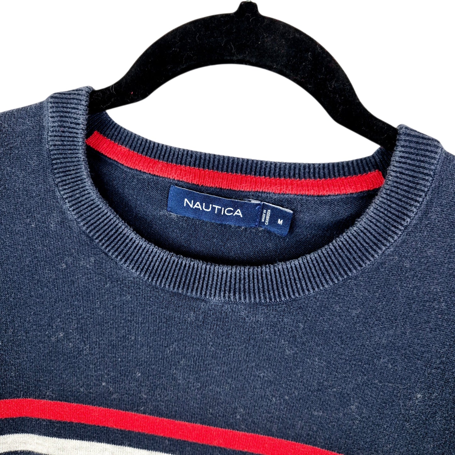 Nautica Dark Blue & Grey Crewneck Knit Sweater Size M