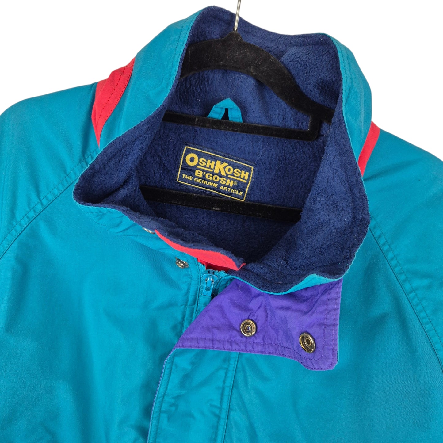 Vintage OshKosh 80's Aqua Blue Fleece Insulated Nylon Windbreaker Jacket Size XL