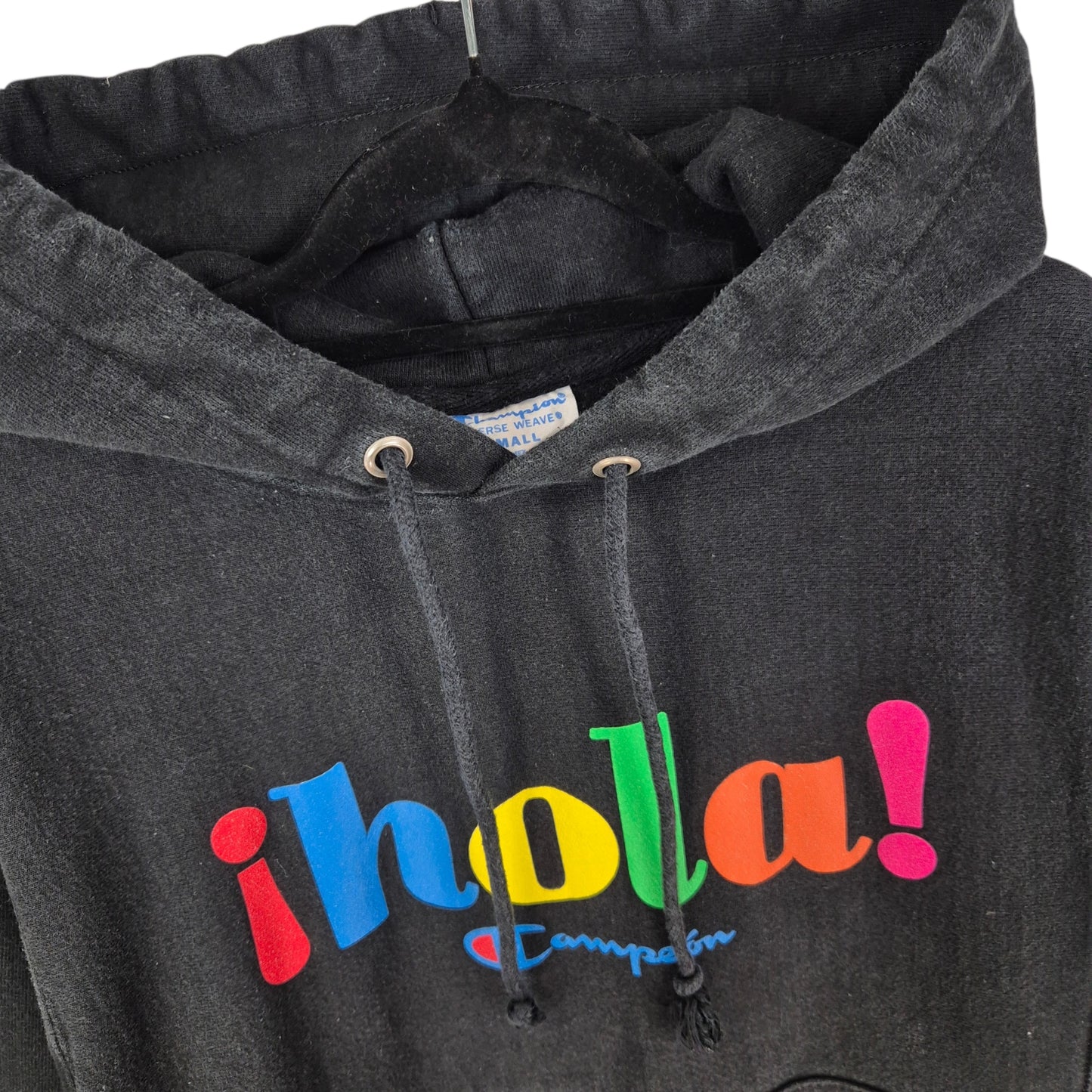 Champion Reverse Weave Black Heavy Spanish Hola Hoodie Size S