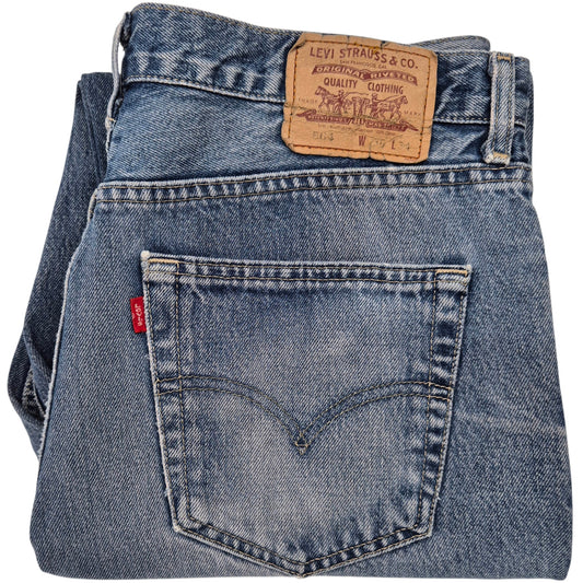 Vintage Levis 504 Jeans Blue Heavy Rigid Crop Denim W36