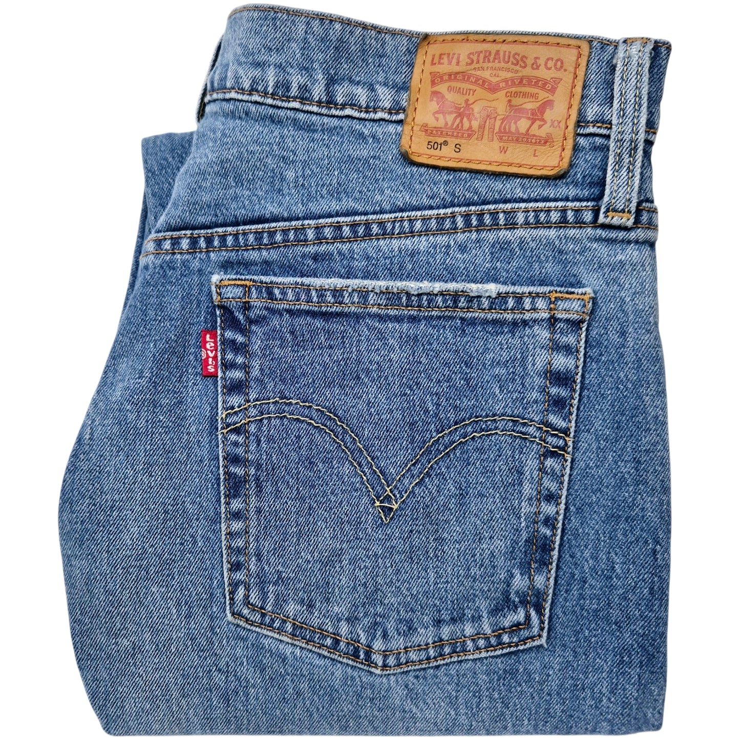 Levis 501 Jeans Womens Blue Heavy Skinny Distressed Denim W30