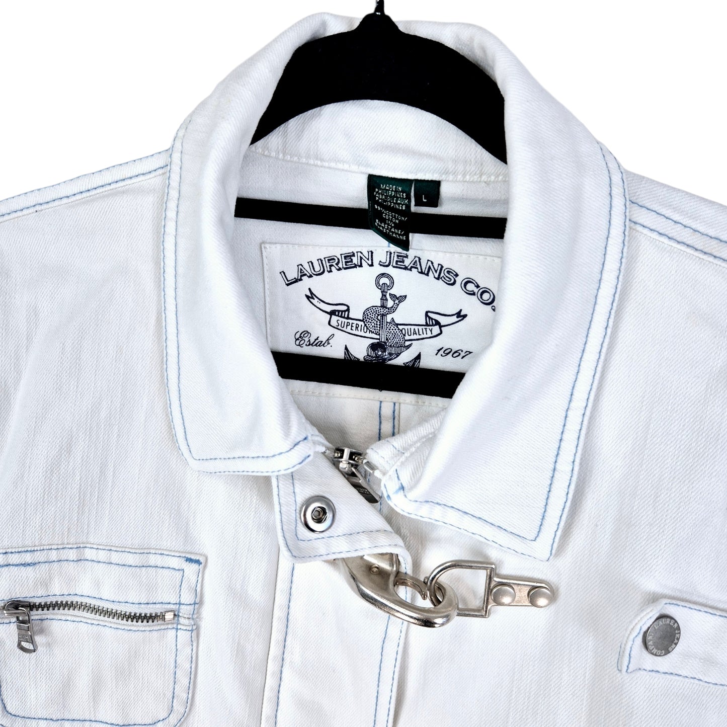 Vintage Ralph Lauren Green Label Womens White Heavy Denim Jacket Size L