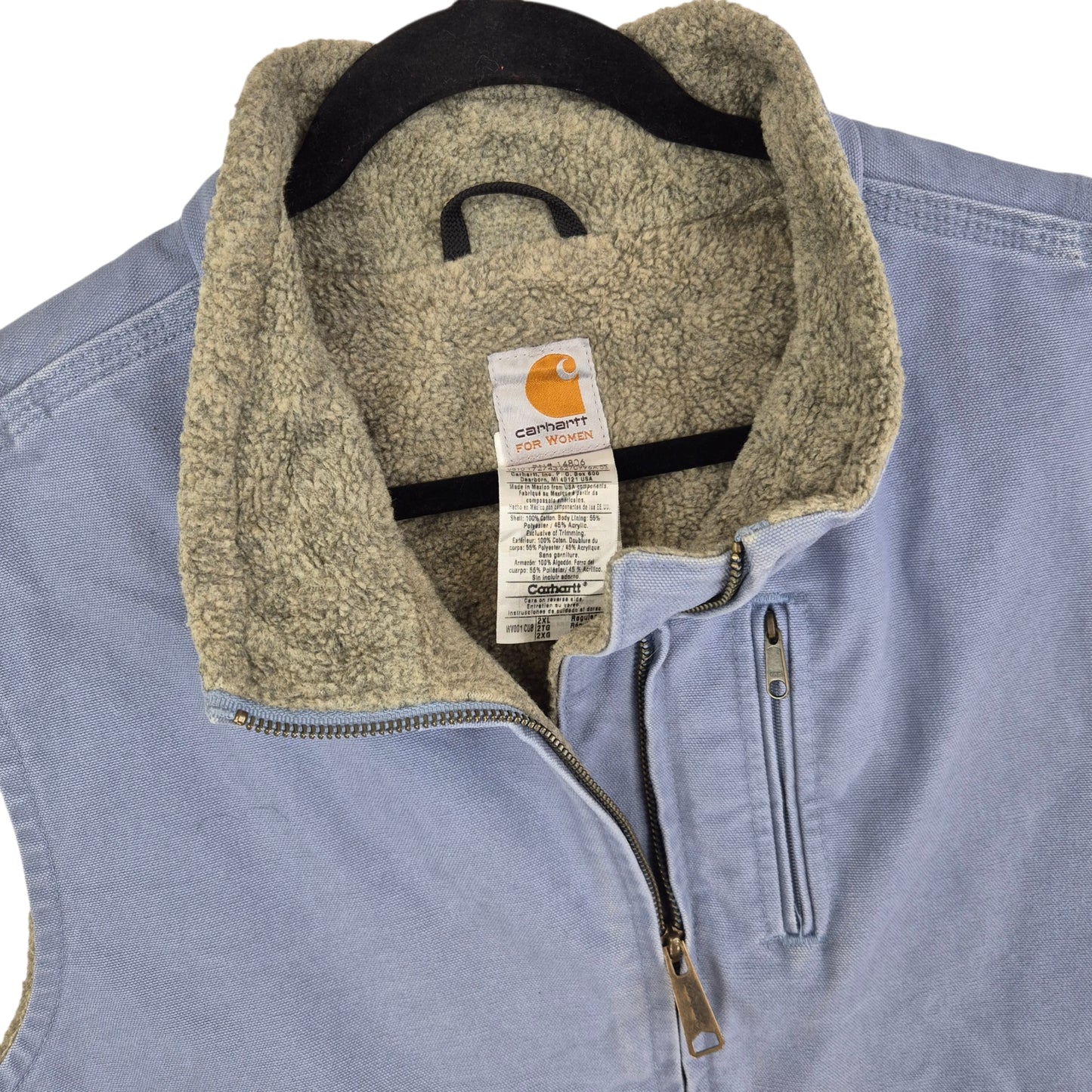 Vintage Carhartt Womens Steel Blue Heavy Fleece Insulated Denim Vest Size 2XL