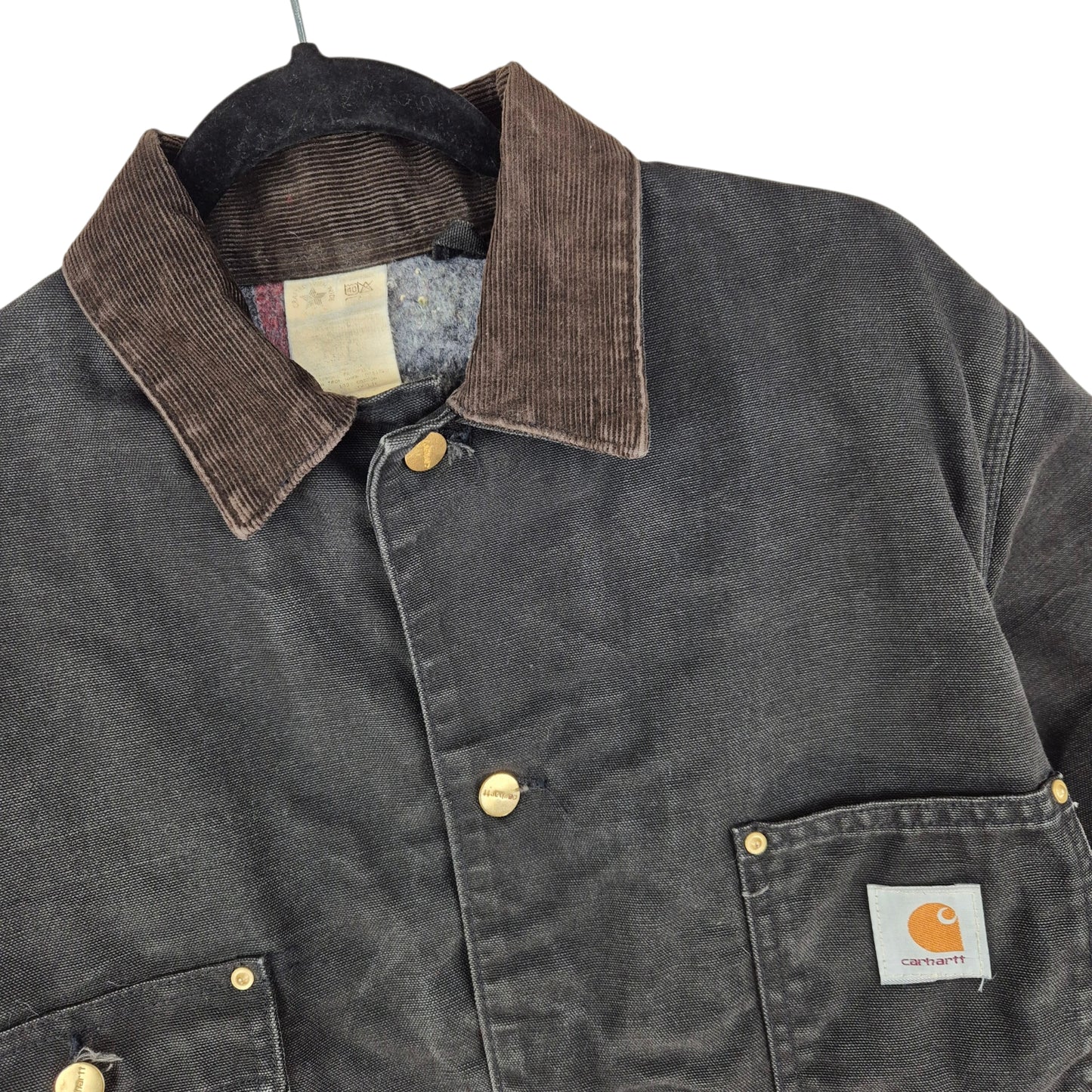 Vintage Carhartt 80's Black Heavy USA Made Denim Jacket Size M