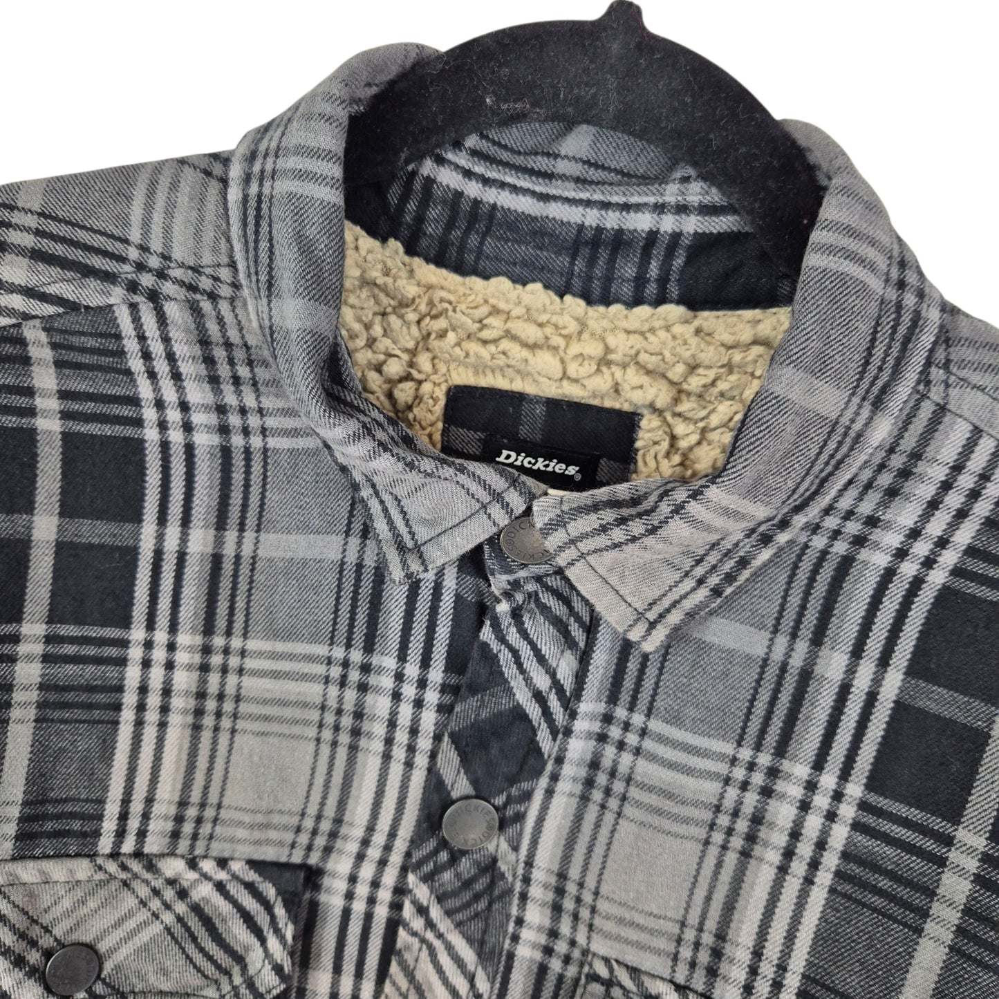 Dickies Grey Checkered Fleece Insulated Button Jacket Size M