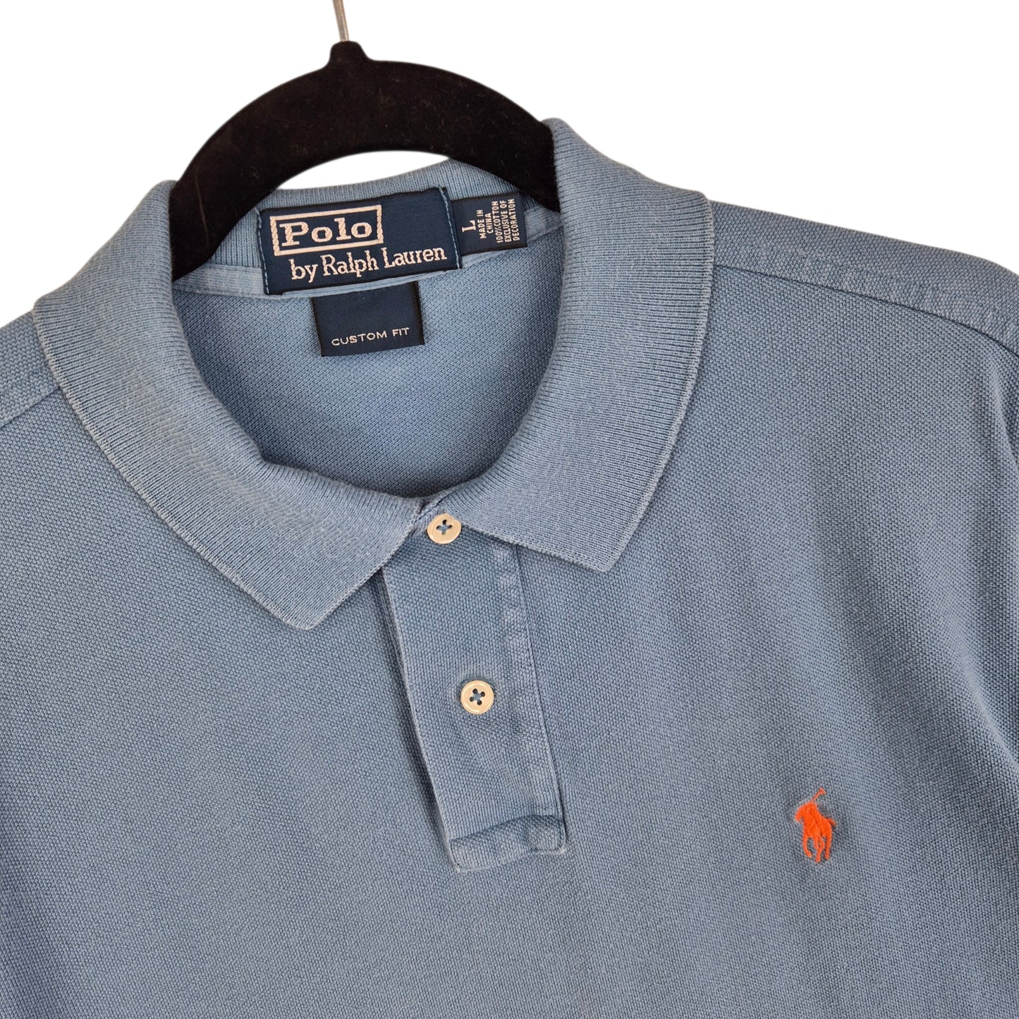 Vintage Polo Ralph Lauren 90's Steel Blue Long Sleeve Polo Shirt Size L