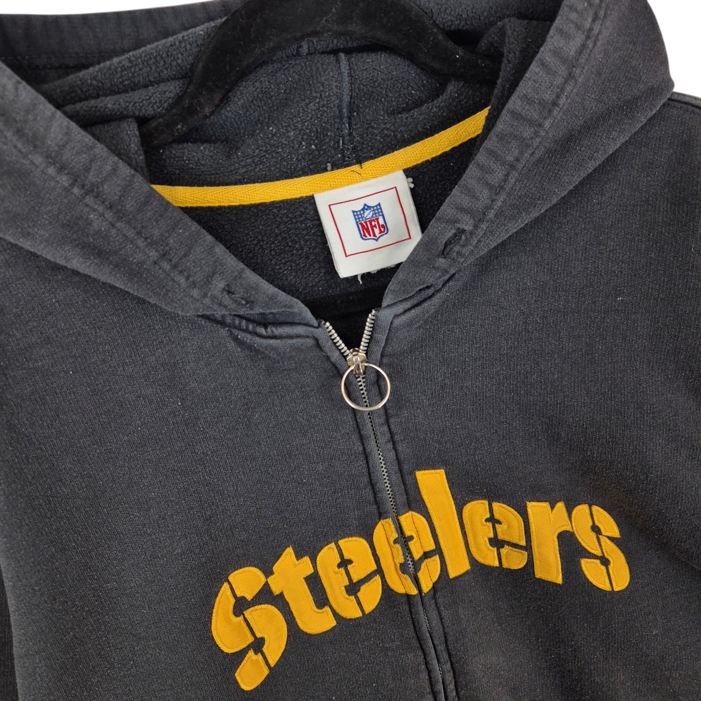 NFL Pittsburgh Steelers Black Embroidered Zip Hoodie Size 2XL