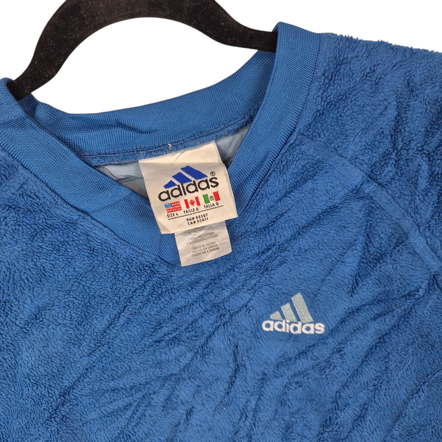 Vintage Adidas 90's Womens Blue V Neck Fleece Jumper Size L