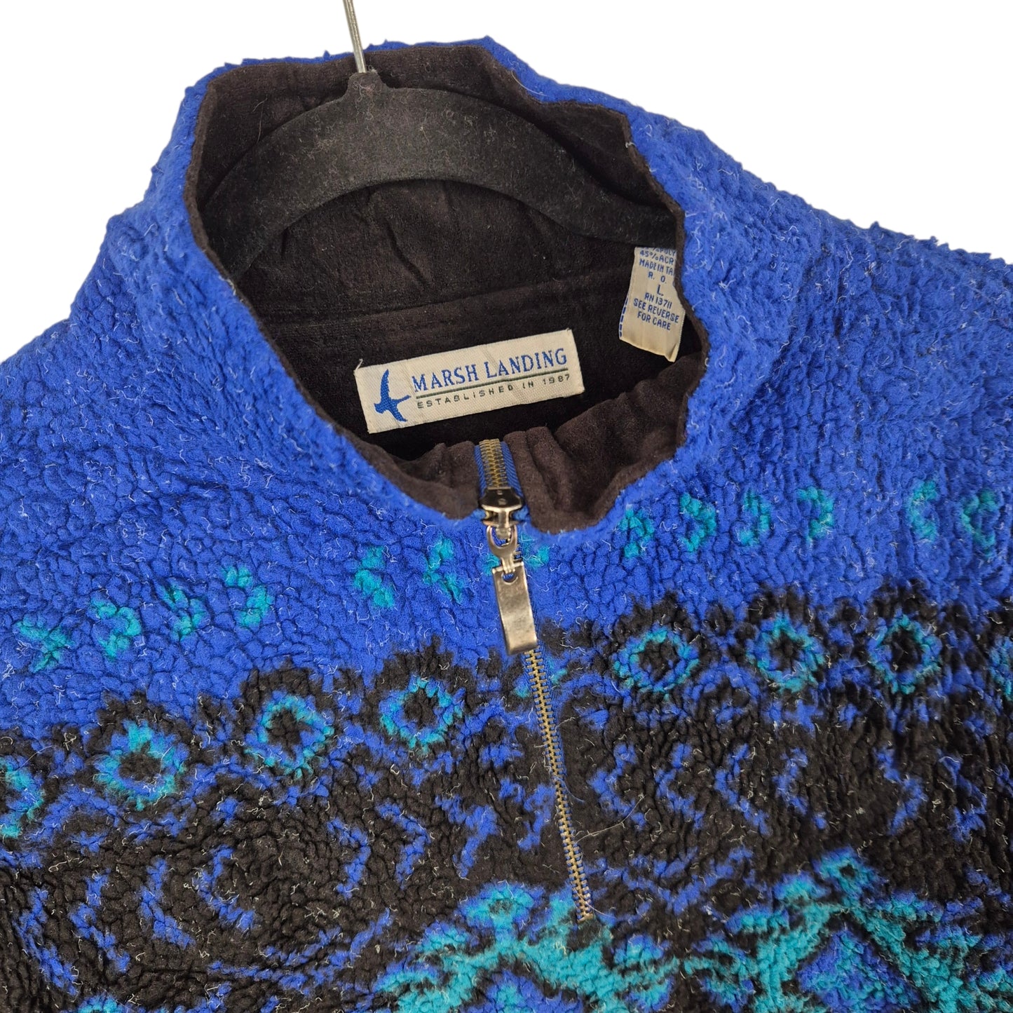 Vintage Marsh Landing 90's Blue Quarter Zip Fleece Jumper Size L