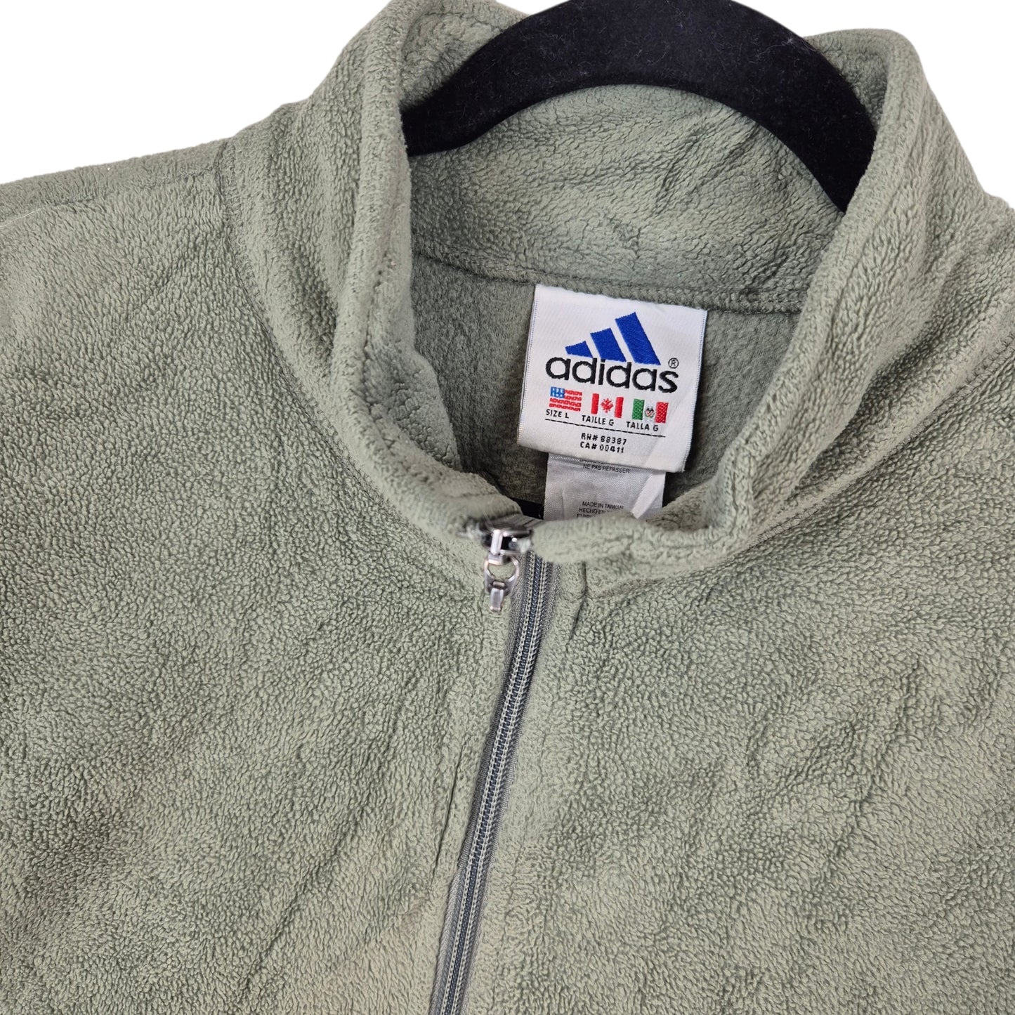 Vintage Adidas 90's Khaki Green Half Zip Fleece Jumper Size L