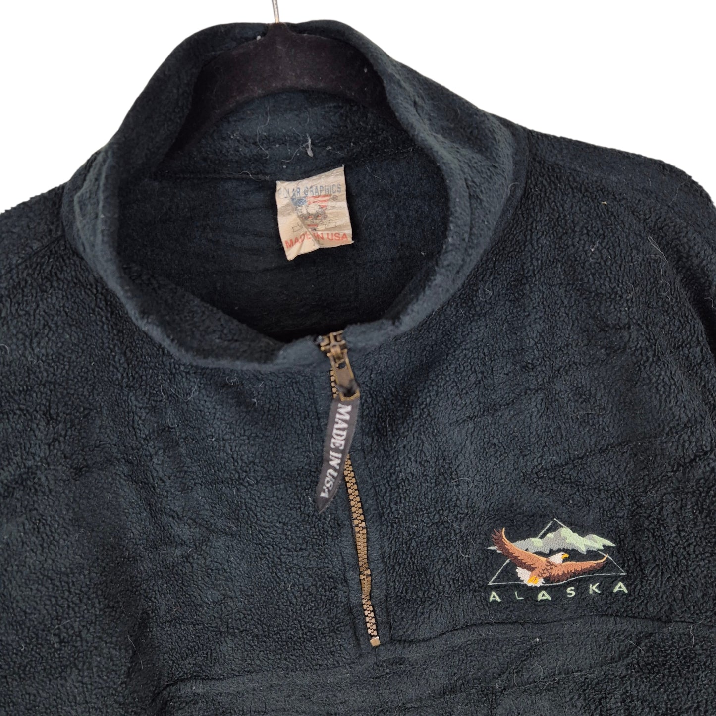 Vintage Polar Graphics 80's Green Alaska Quarter Zip Fleece Jumper Size XL