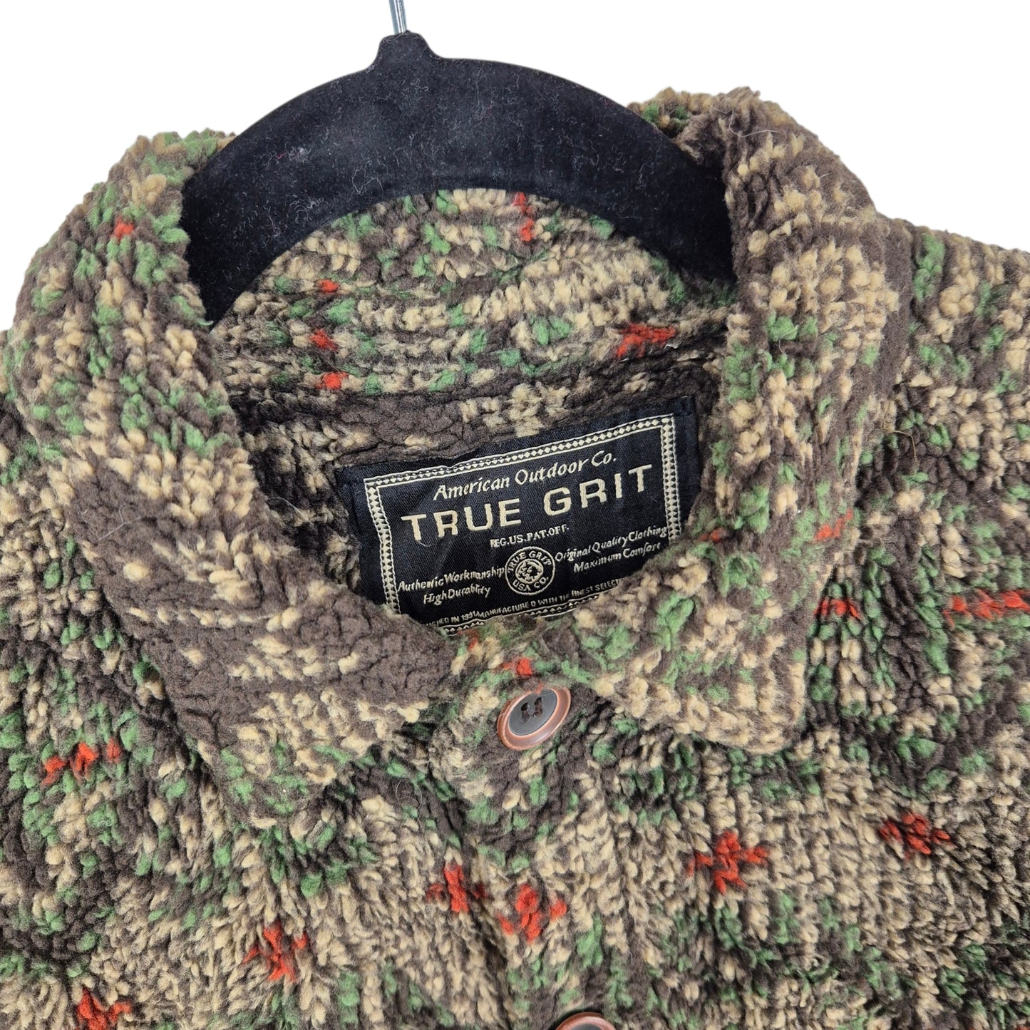 True Grit Green & Brown Button Fleece Jumper Size M