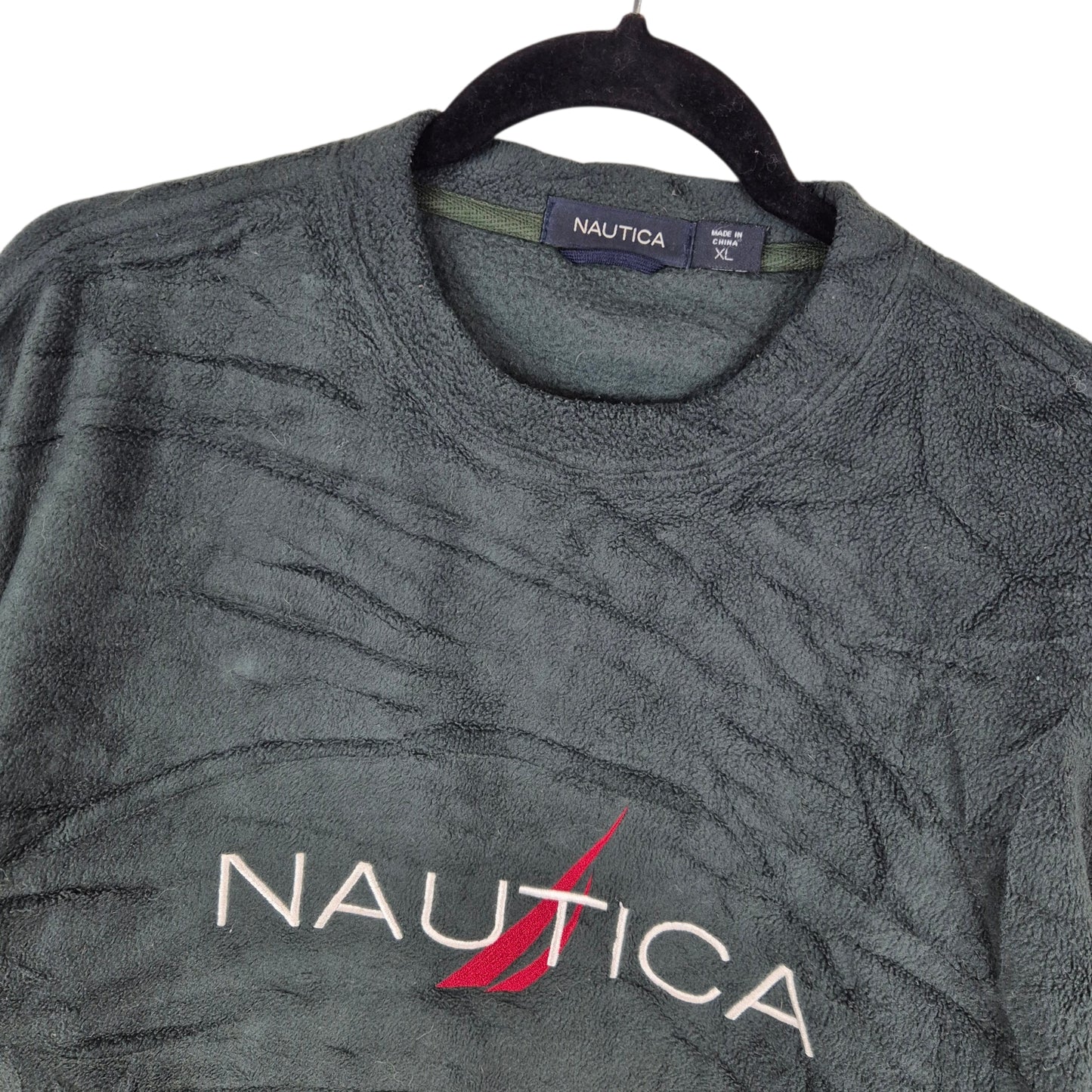 Nautica Dark Green Embroidered Crewneck Fleece Sweater Size XL