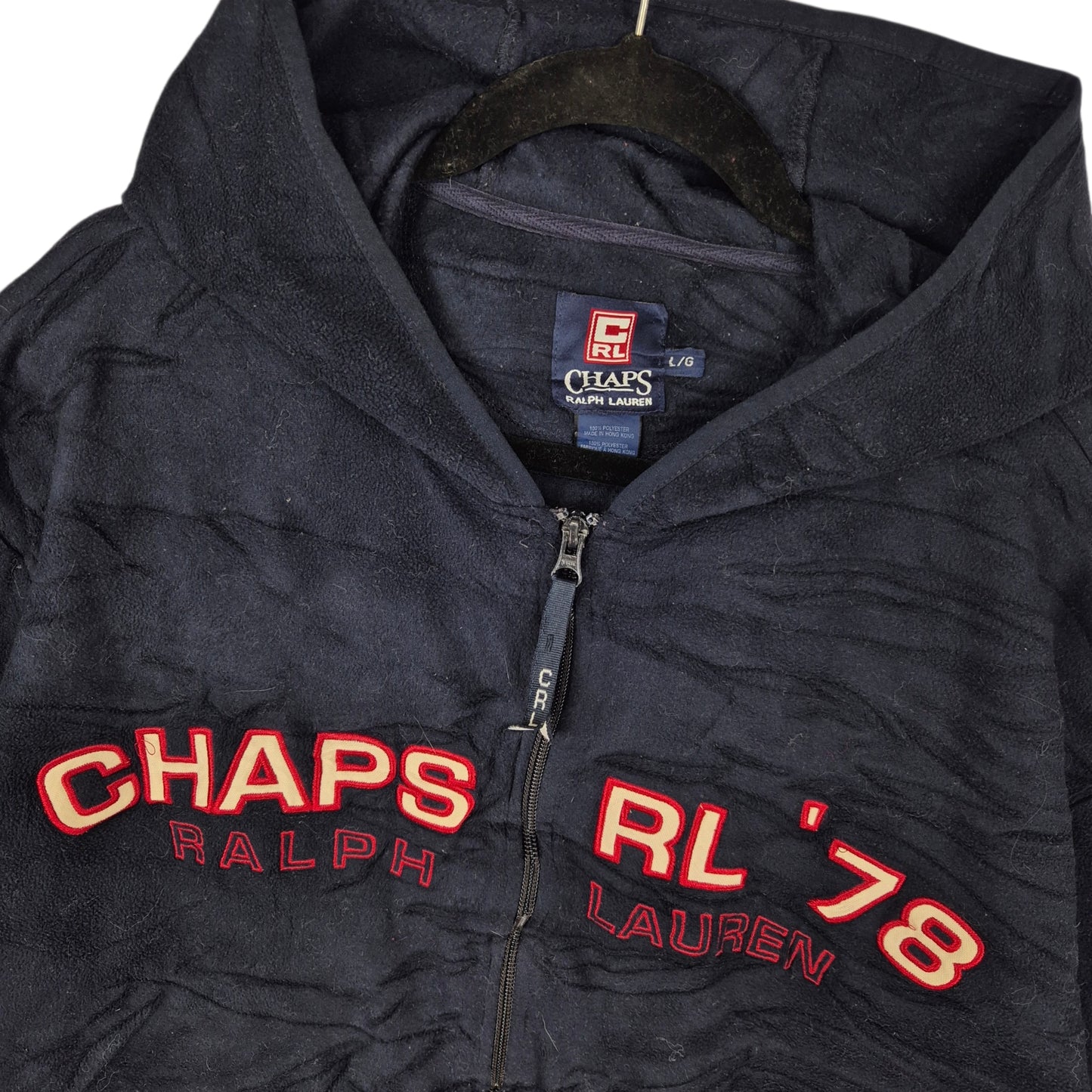 Vintage Ralph Lauren Chaps 90's Dark Blue Embroidered Fleece Zip Hoodie Size L