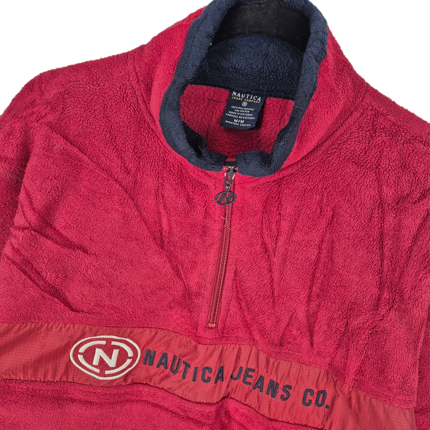 Vintage Nautica Jeans Red Quarter Zip Fleece Jumper Size M