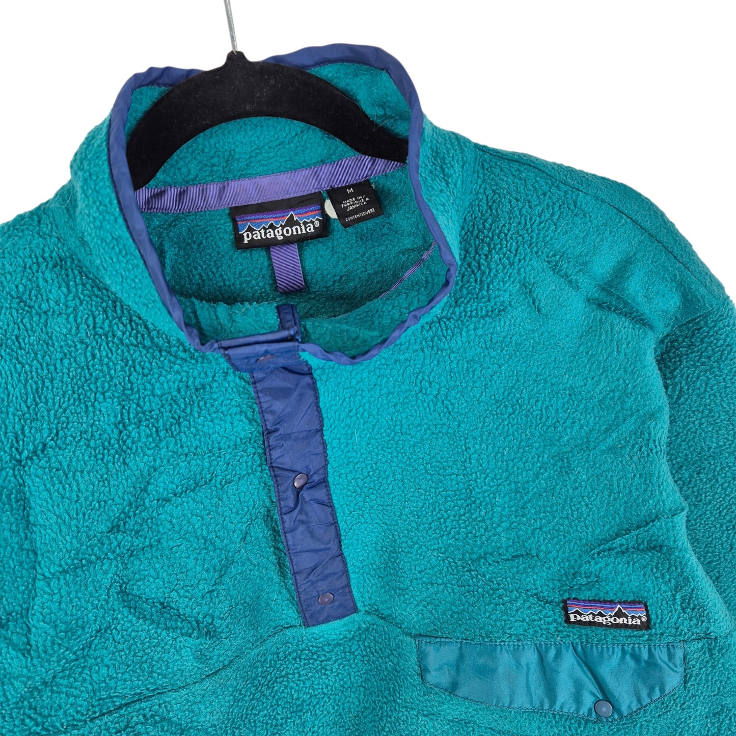 Vintage Patagonia 90's Aqua Green Quarter Button Fleece Jumper Size M
