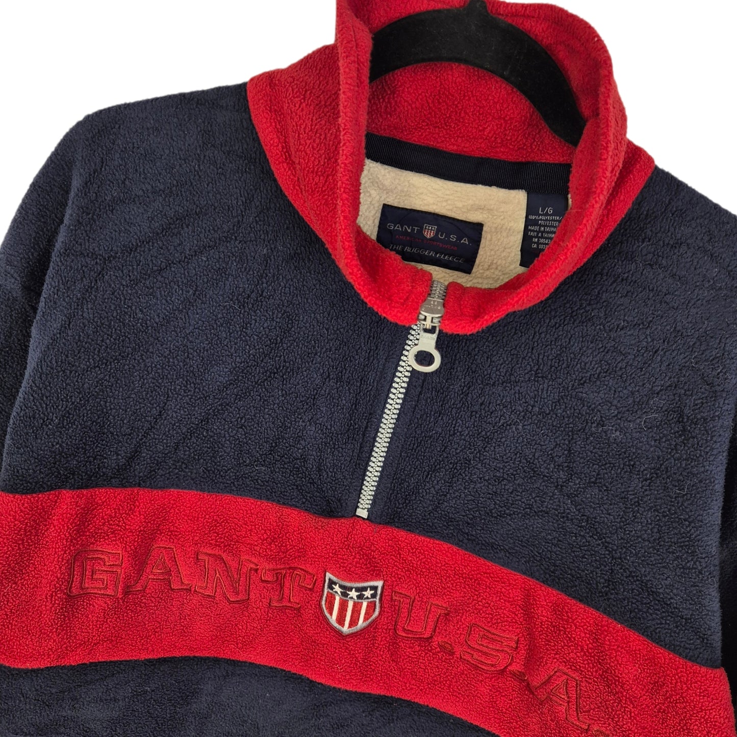 Vintage GANT USA 90's Dark Blue Quarter Zip Fleece Jumper Size L