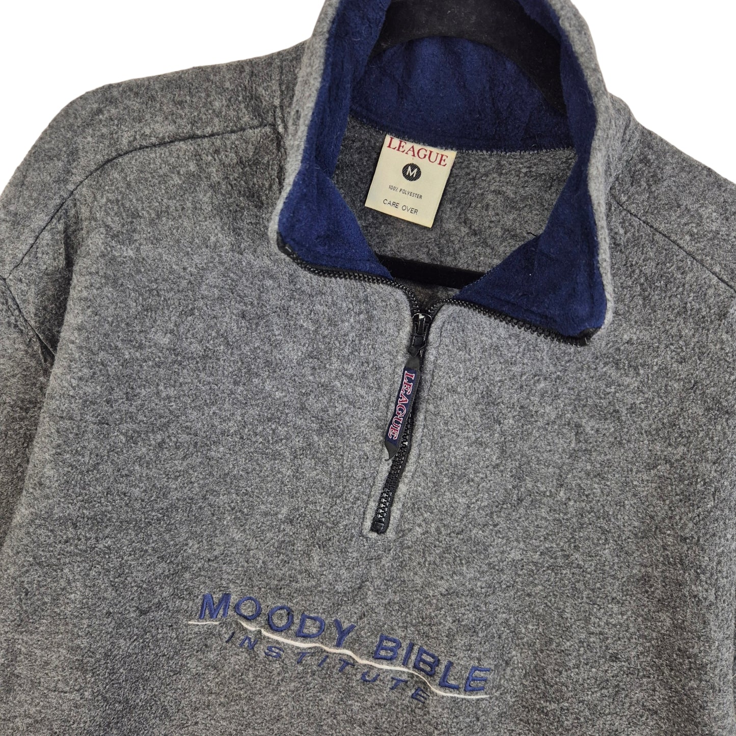 Vintage Moody Bible Institute Grey Quarter Zip Fleece Jumper Size M