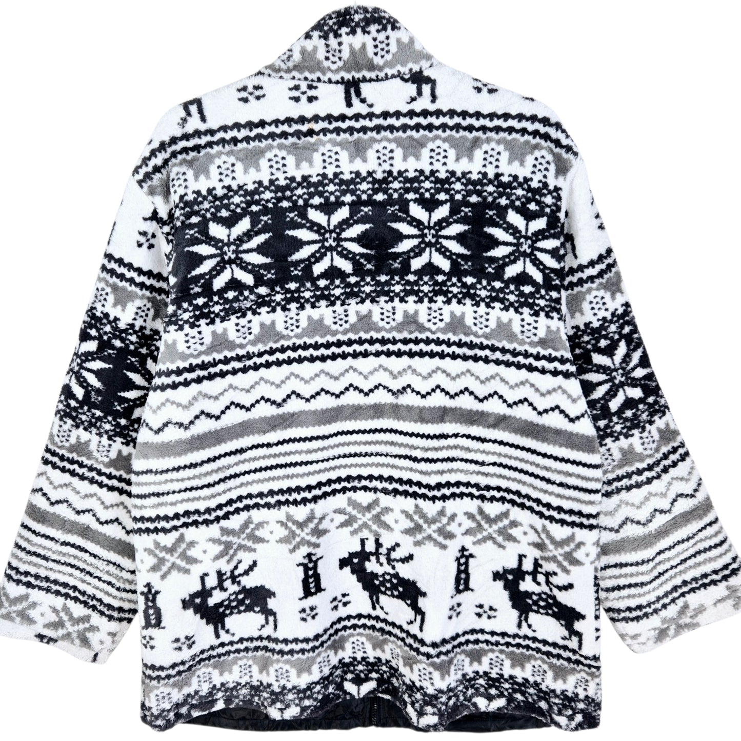 White & Grey Striped Fleece Jacket Size L