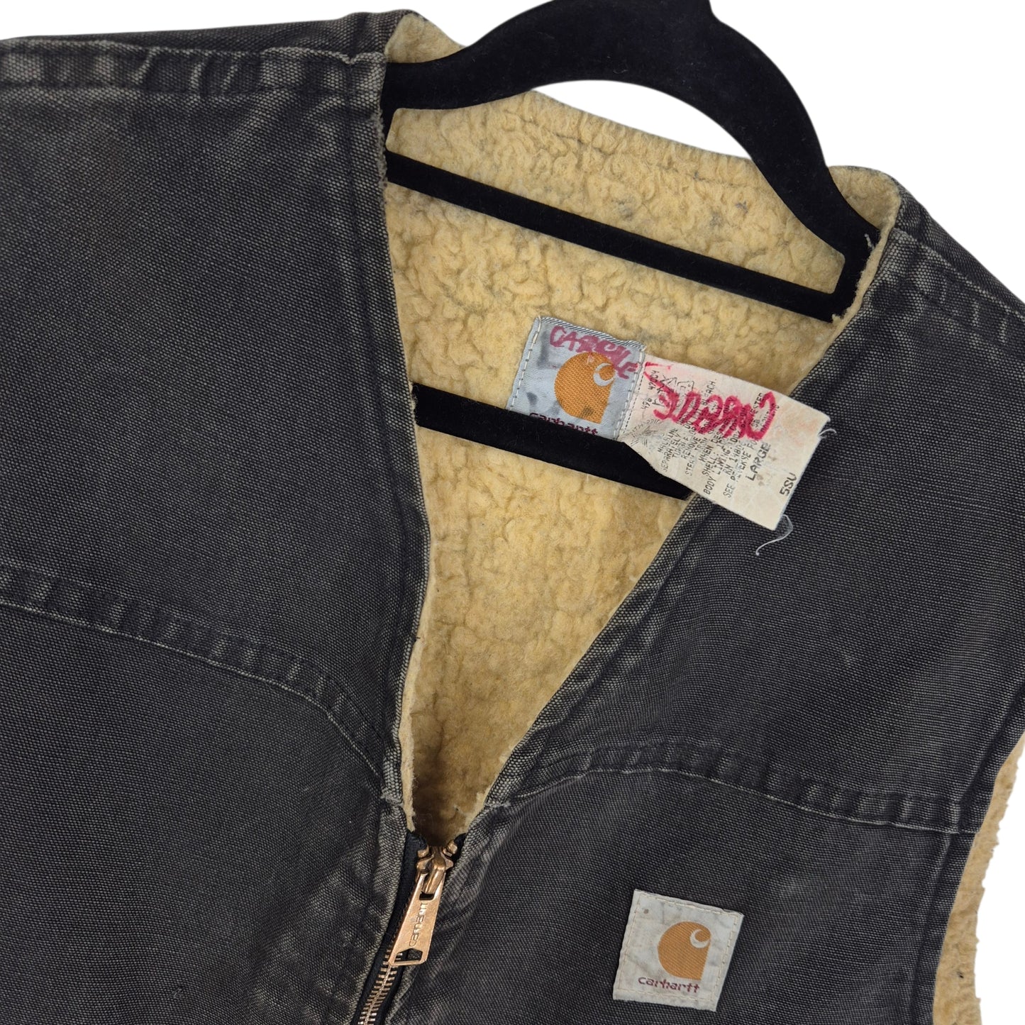 Vintage Carhartt 80's Dark Grey USA Made Heavy Denim Vest Size L