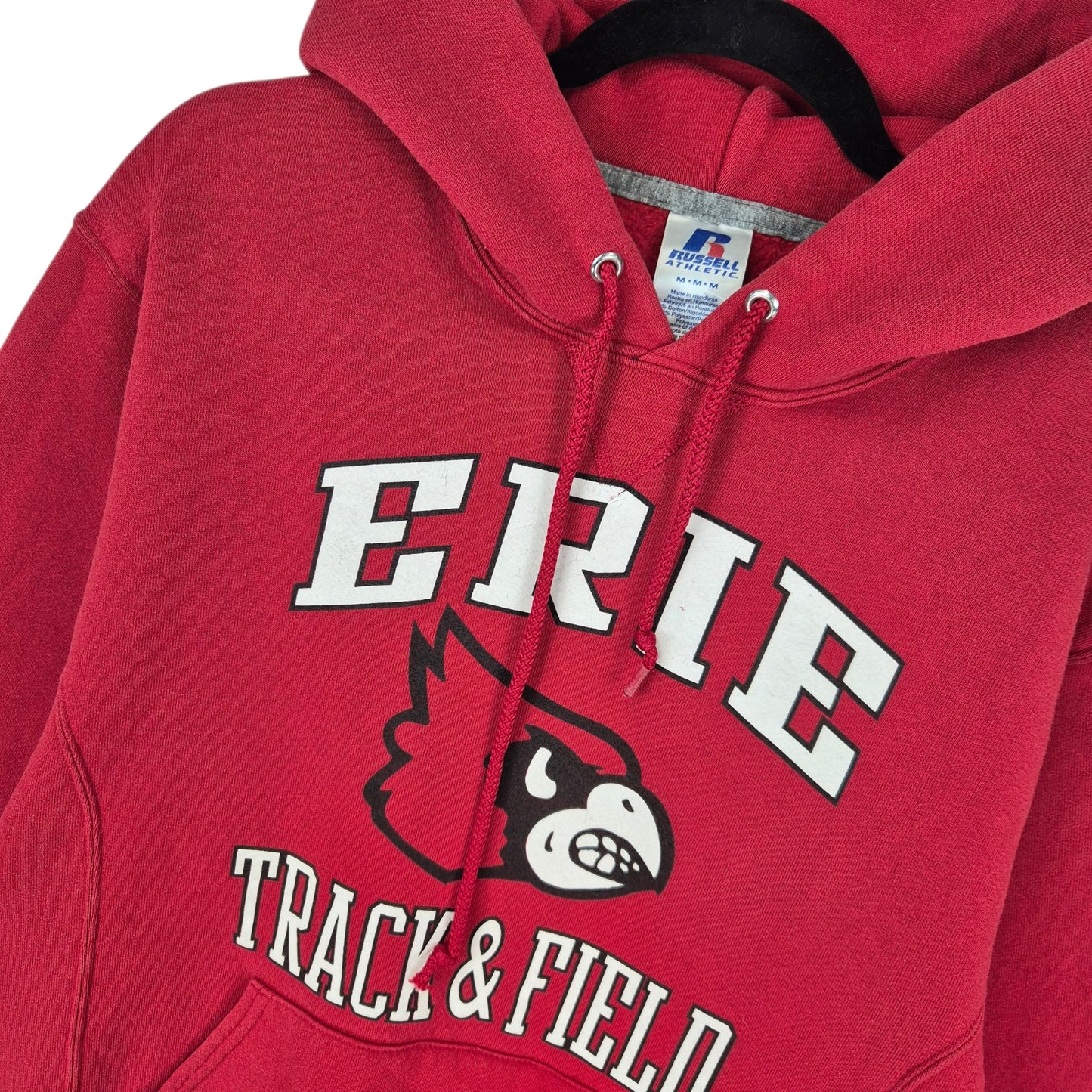 Vintage Russell Athletic 90's Red Erie Track & Field Hoodie Size M