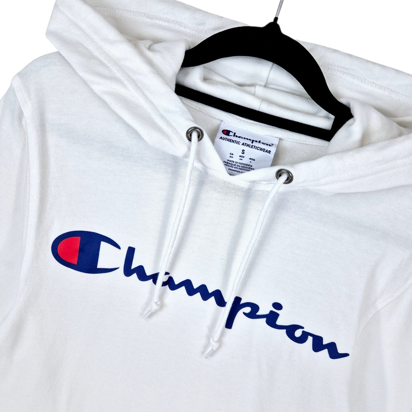 Champion White Light Chest Script Hoodie Size S