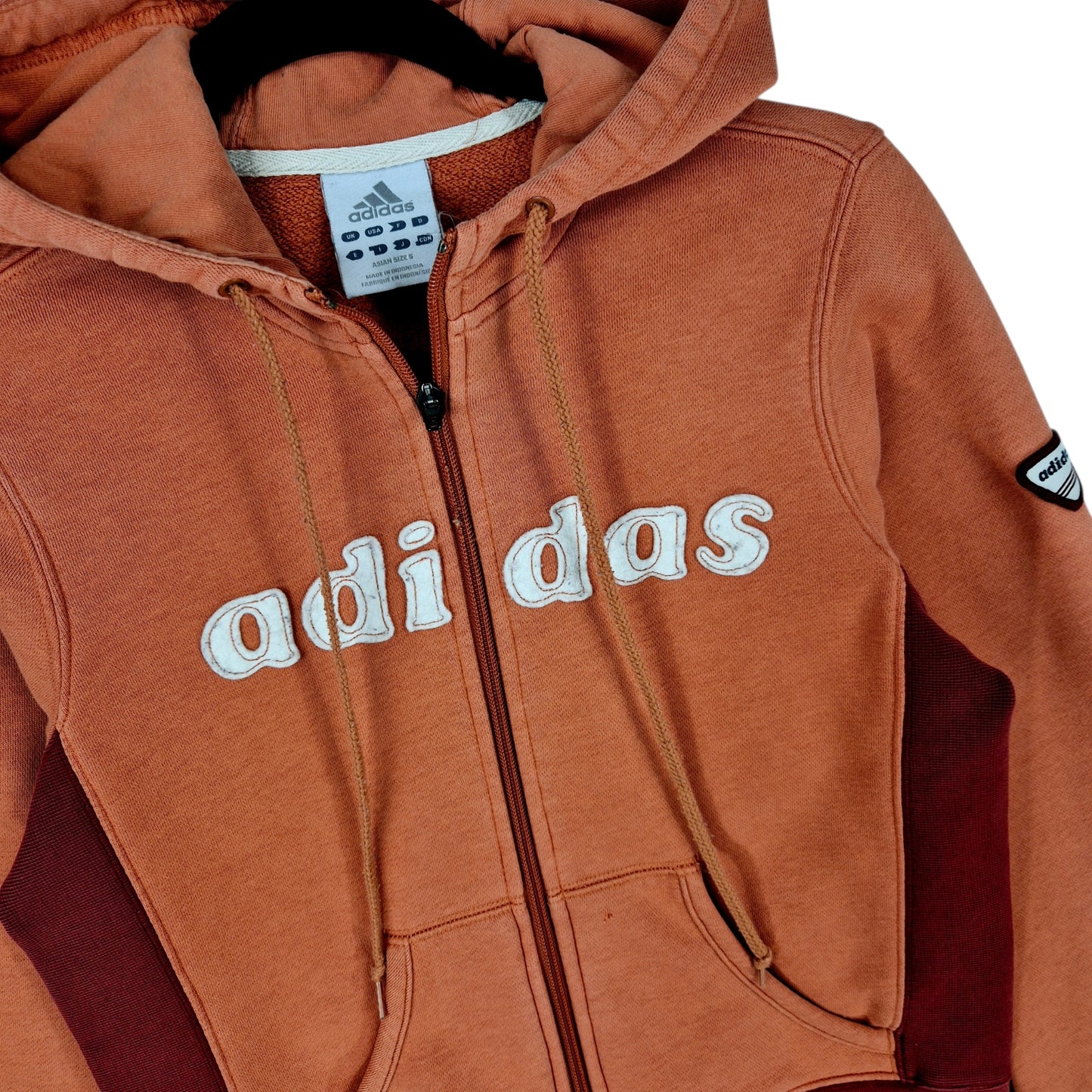 Vintage Adidas 2000's Womens Clay Brown Embroidered Hoodie Size XS