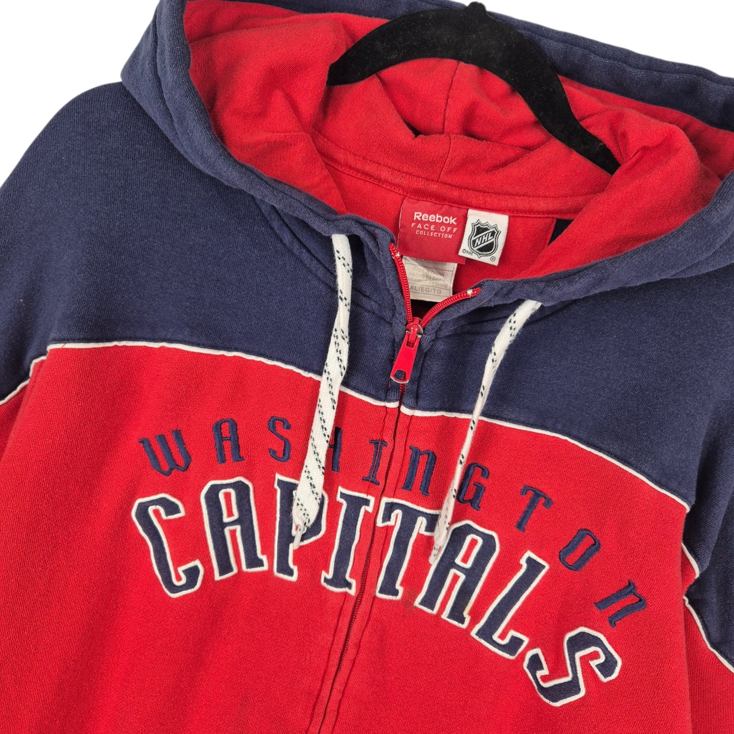 Reebok NHL Washington Capitals Red & Blue Embroidered Zip Hoodie Size XL