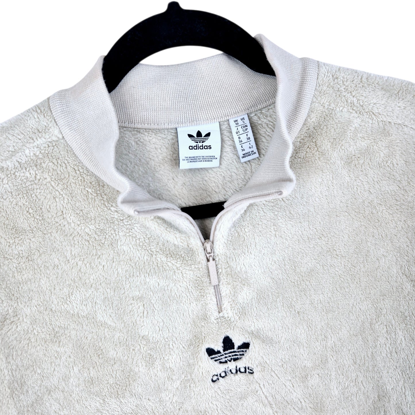 Adidas Womens Cream Brown & Black Quarter Zip Fleece Jumper Size S