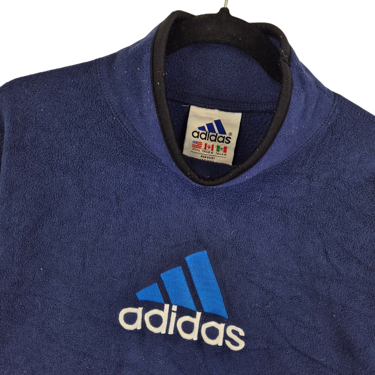 Vintage Adidas 90's Dark Blue Embroidered Fleece Jumper Size L