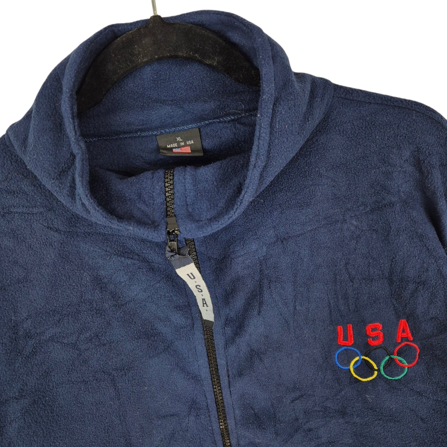 Vintage USA Olympics 80's Dark Blue Fleece Zip Jumper Size XL