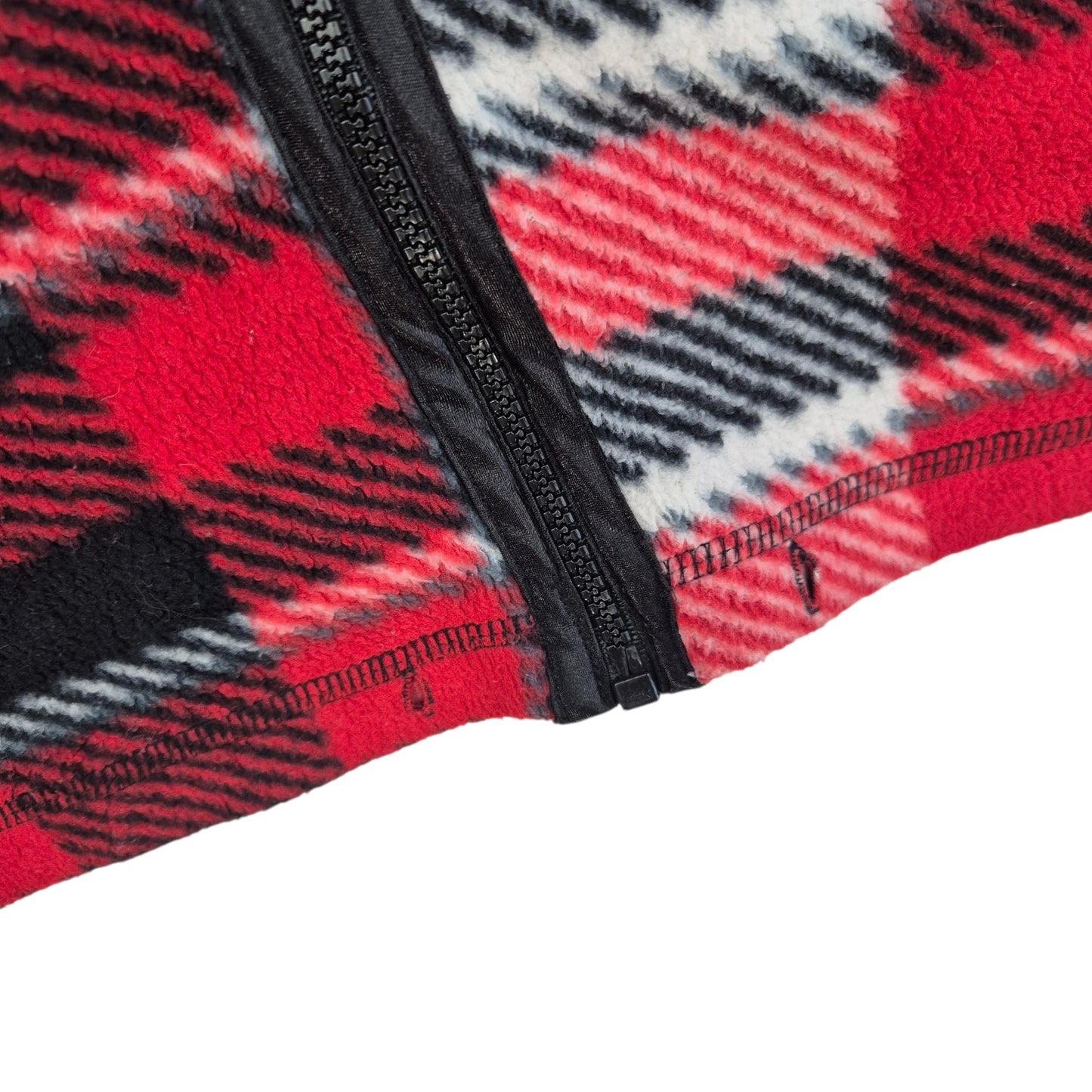 Vintage Fashion Bug 90's Red & Black Checkered Tall Fleece Zip Hoodie Size M