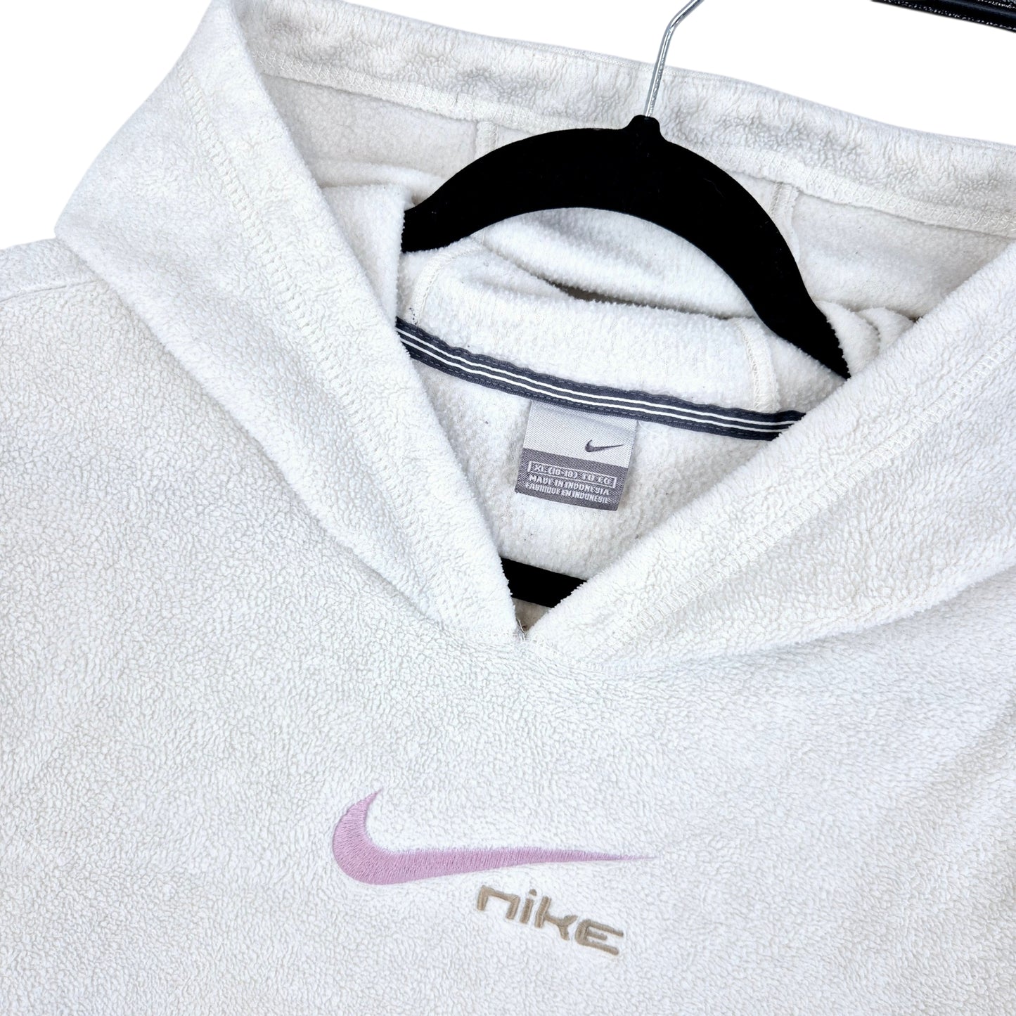 Vintage Nike 2000's Womens Cream White Embroidered Fleece Hoodie Size XL