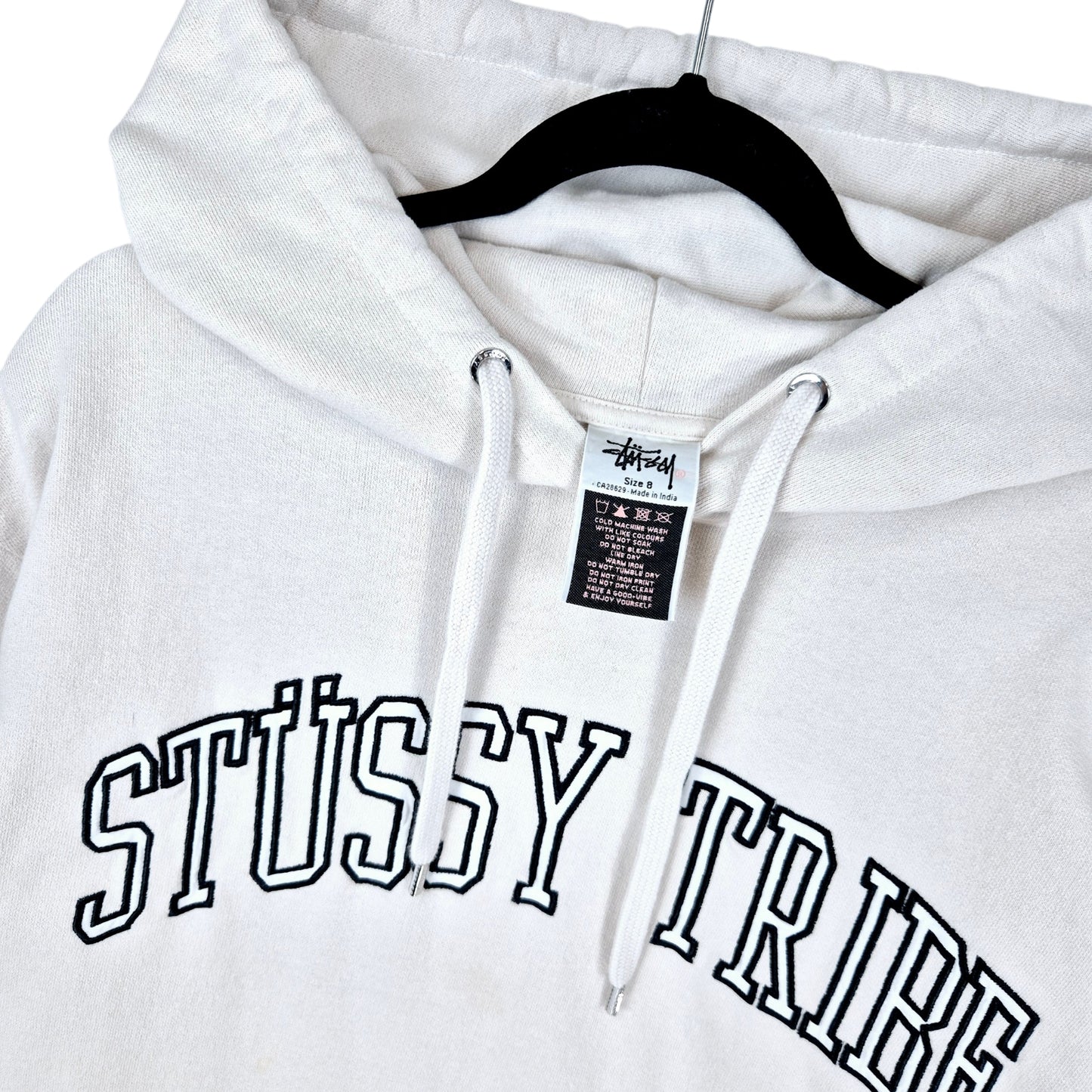 Vintage Stussy Womens Cream White Oversized Embroidered Hoodie Size S