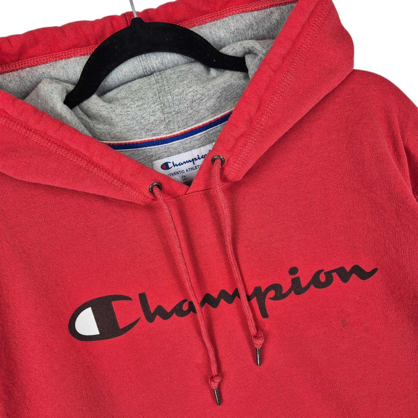 Champion Red Chest Script Hoodie SIze L