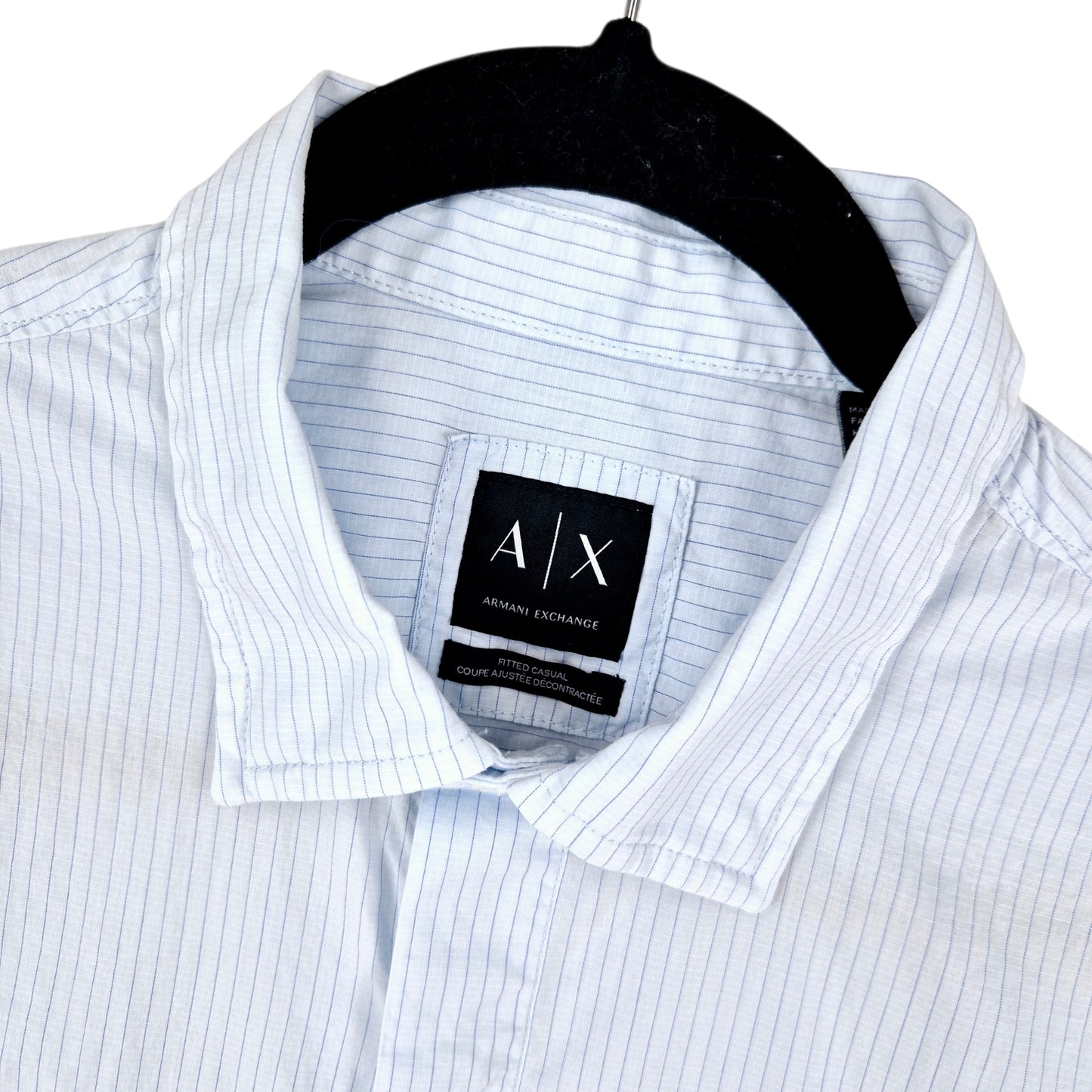 Armani Exchange Light Blue Striped Short Sleeve Button Shirt Size M