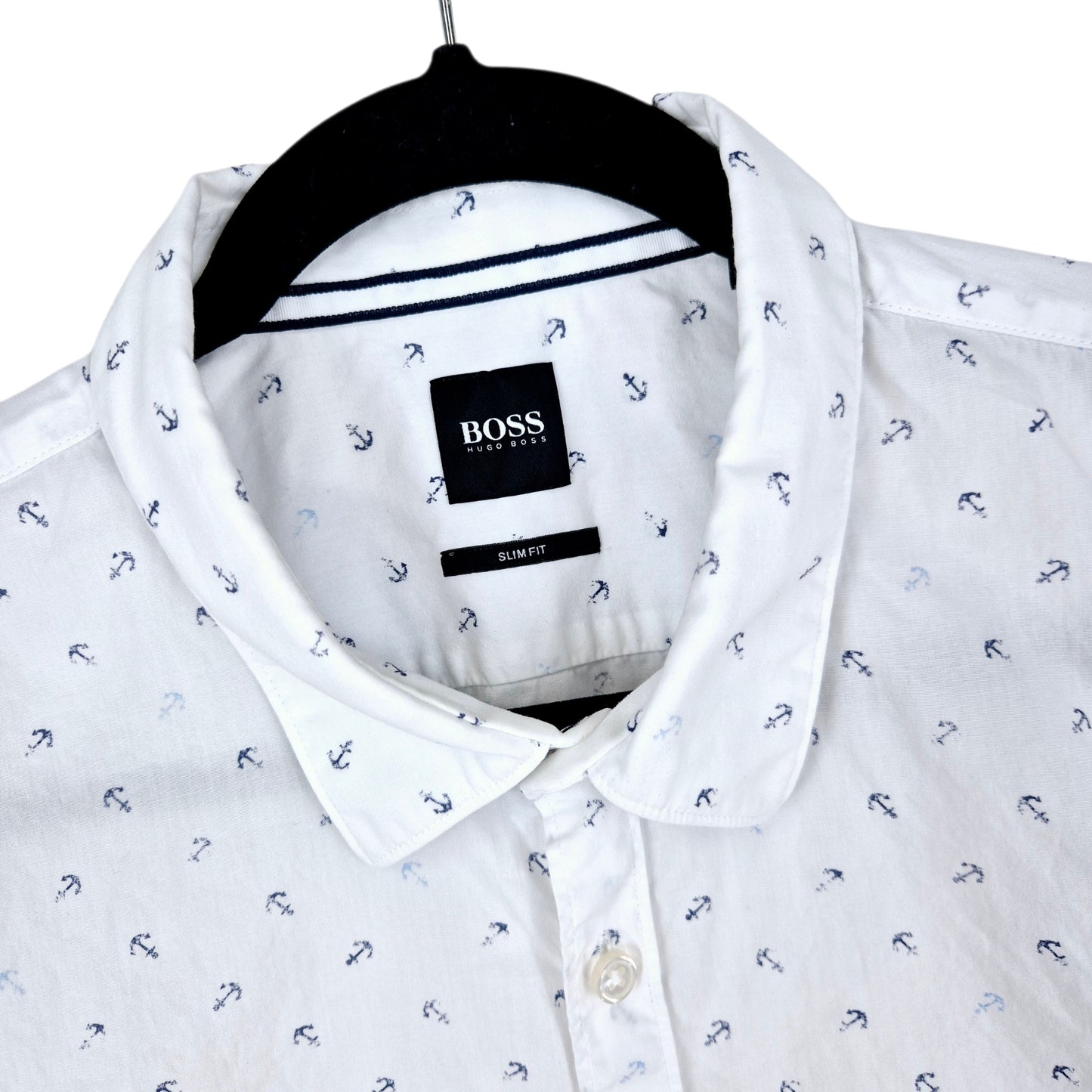 Hugo Boss White Slim Fit Short Sleeve Button Shirt Size XL