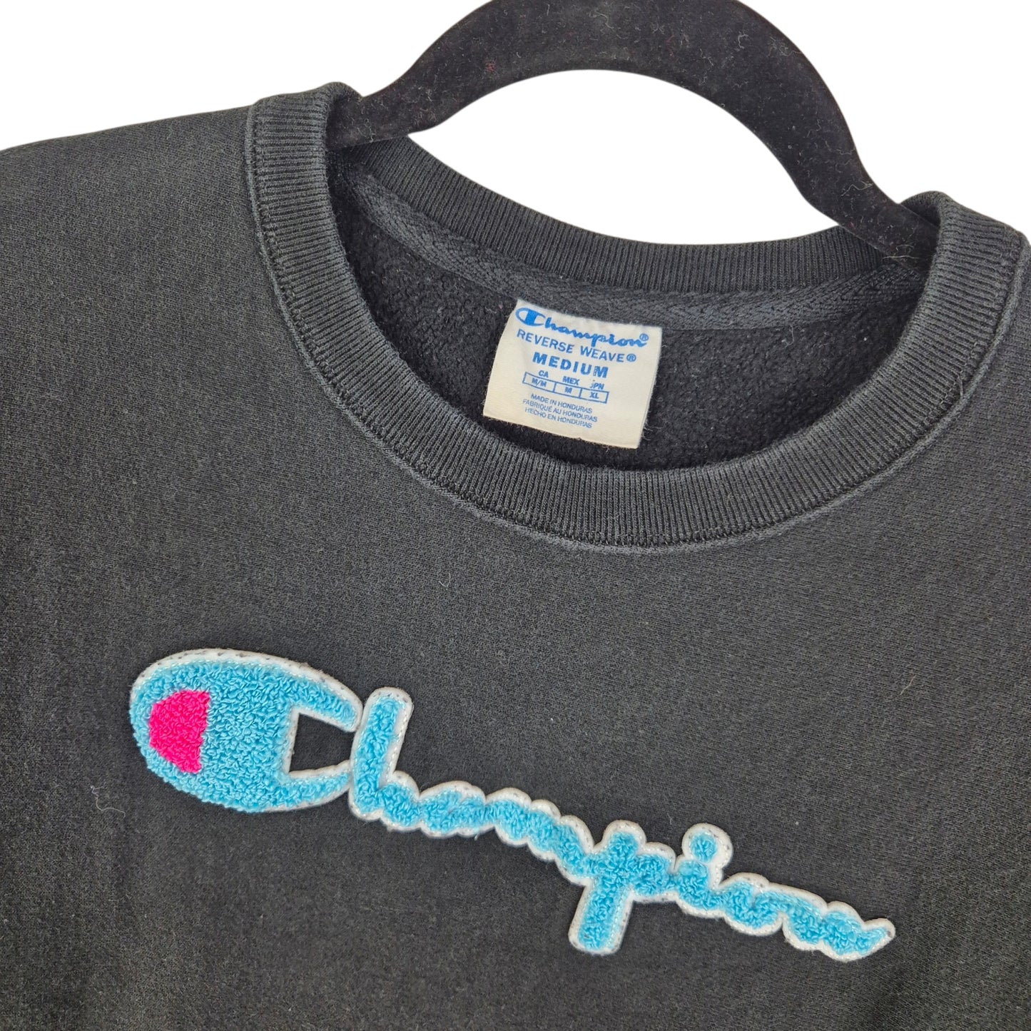 Champion Reverse Weave Womens Black Chenille Crewneck Sweater Size M