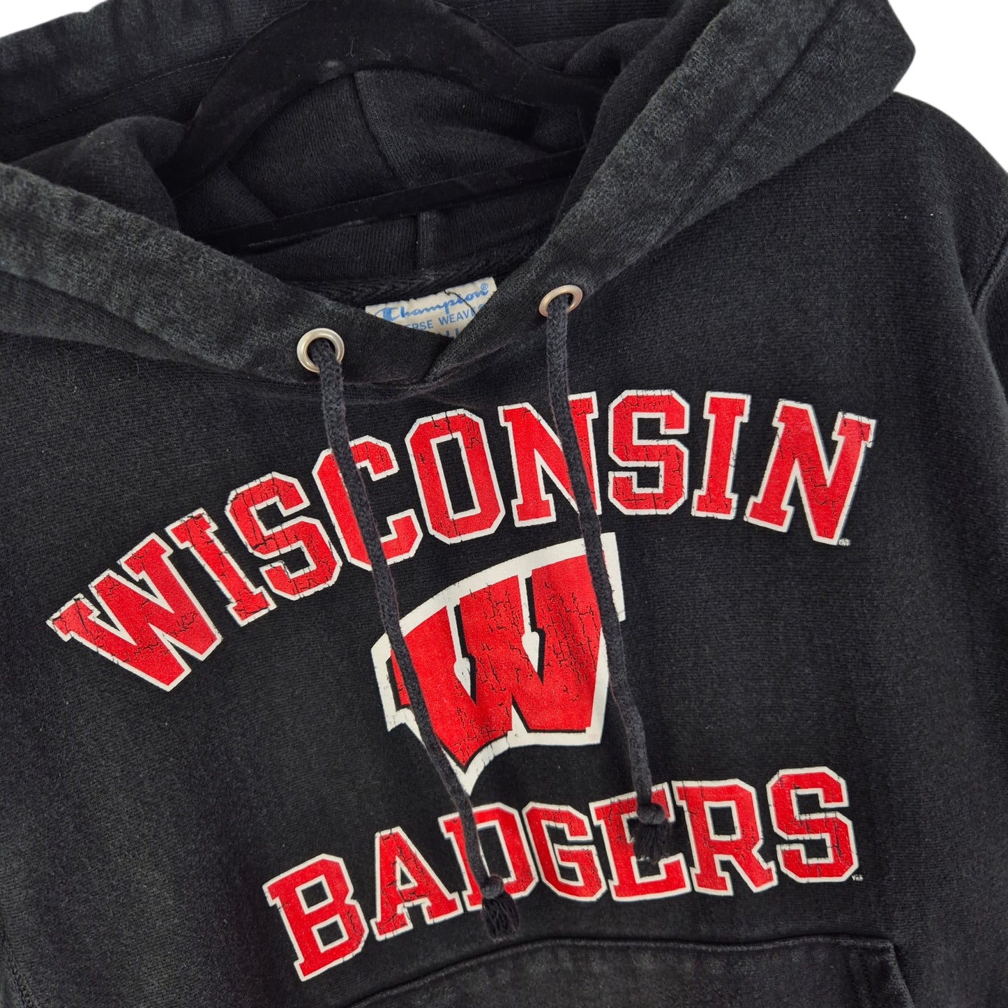 Champion Reverse Weave Wisconsin Badgers Black Heavy Hoodie Size S