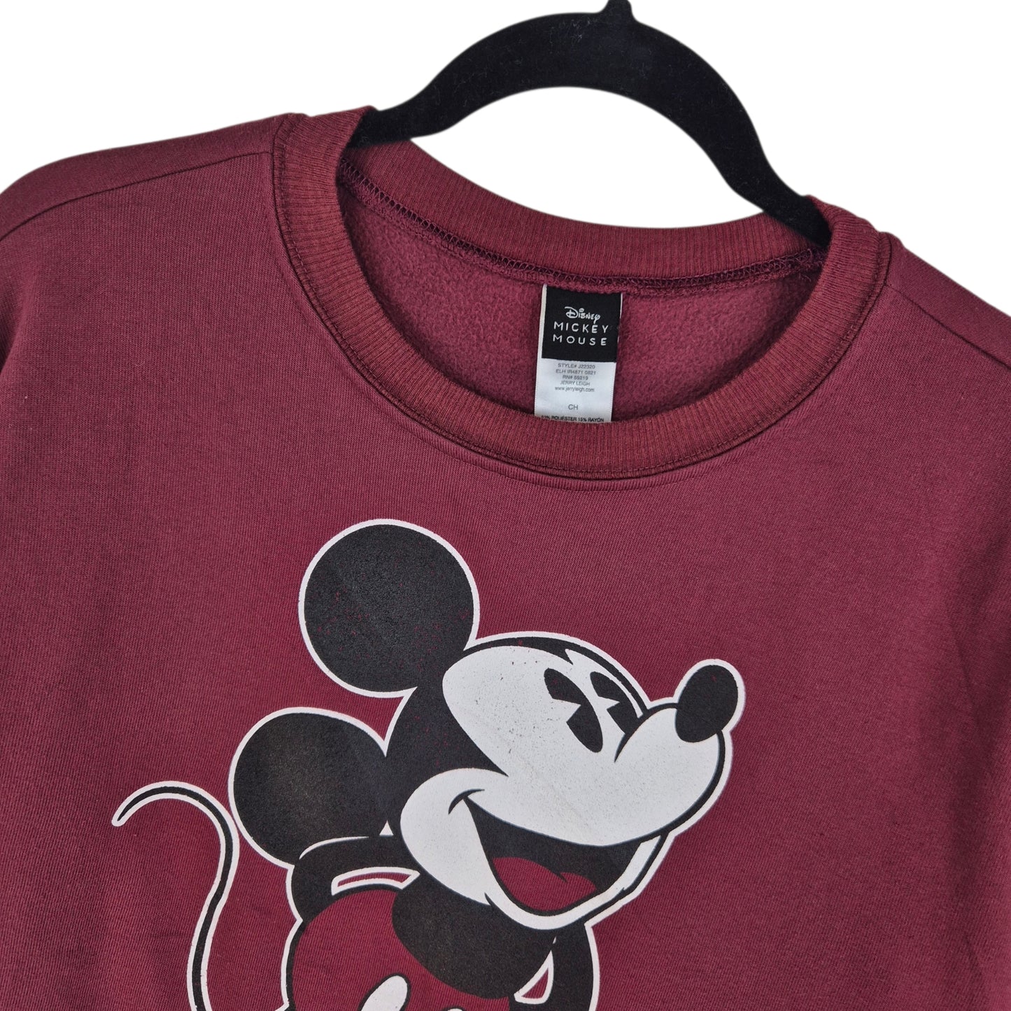 Disney Womens Burgundy Mickey Mouse Oversized Polyester Sweater Size S