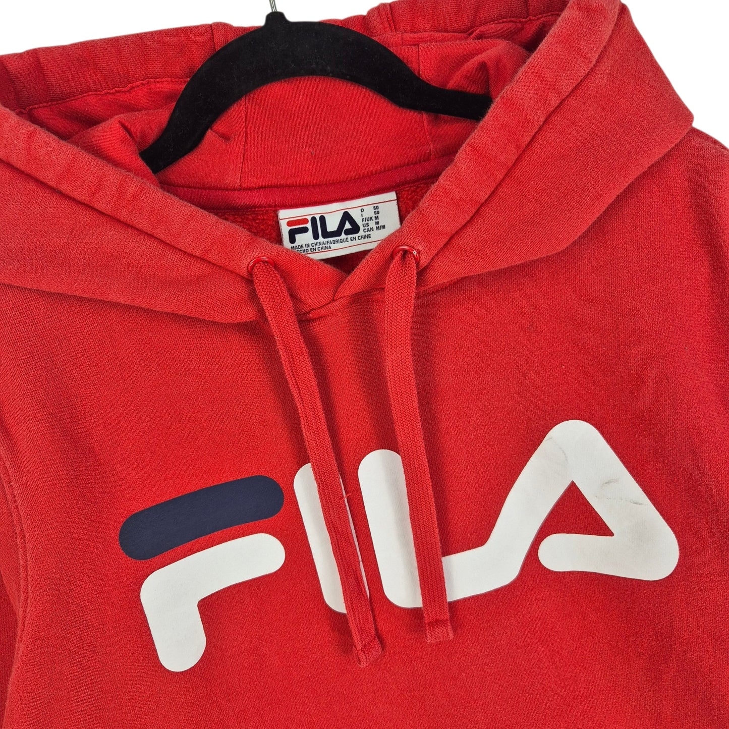 FILA Red Chest Script Hoodie Size M